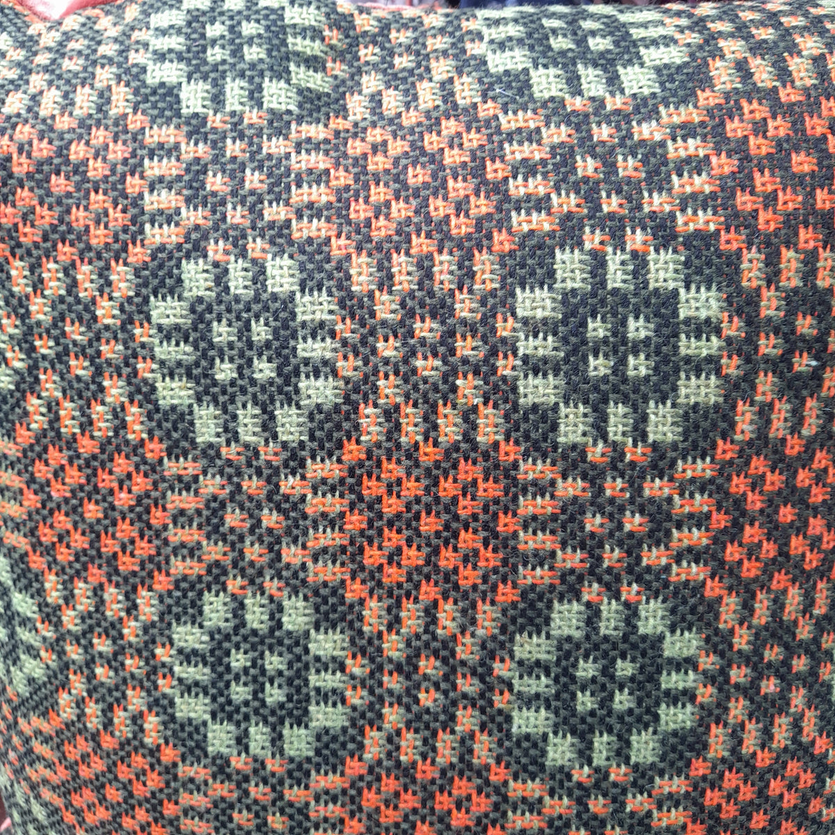 PAIR of Cushions Handmade In Vintage Welsh Tapestry Olive Green & Burnt Orange 18"