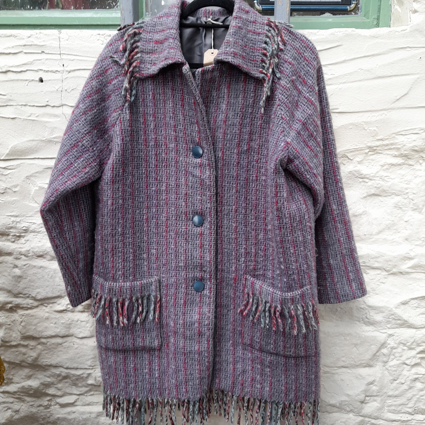 Vintage Welsh Wool Coat by Trefriw Woollen Mill in Purple Grey & Pinks Size 16/18