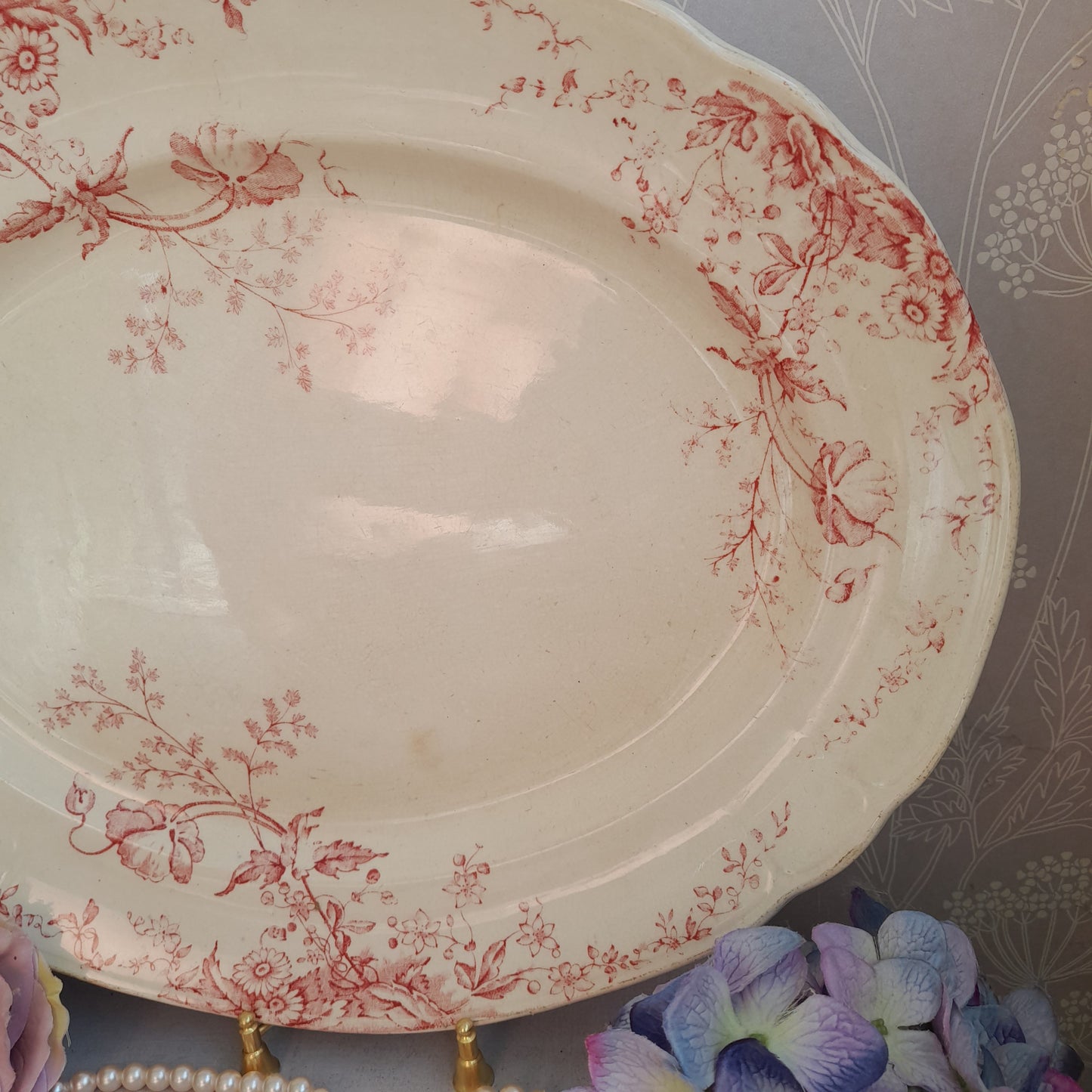 Antique French Style Ironstone (terre de fer) Oval Serving Platter or Meat Plate