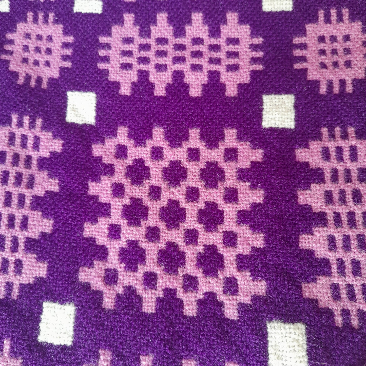 Welsh Blanket in Purple Lilac & White Original Label
