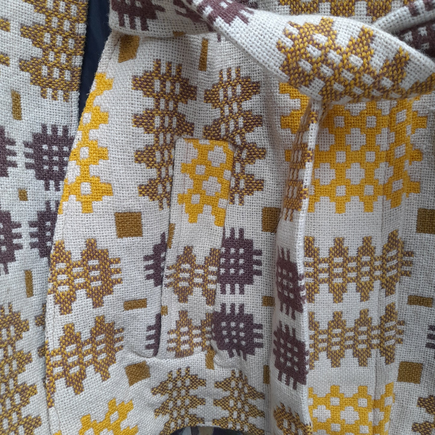 Vintage Welsh Tapestry Cape/Poncho in Cream, Yellow & Brown
