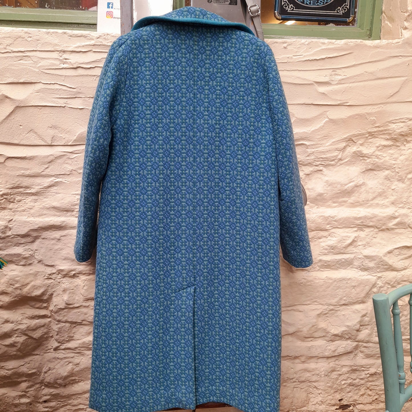 Vintage Welsh Tapestry Coat Rare Full Length in Pale Blue & Aqua Size 12/14
