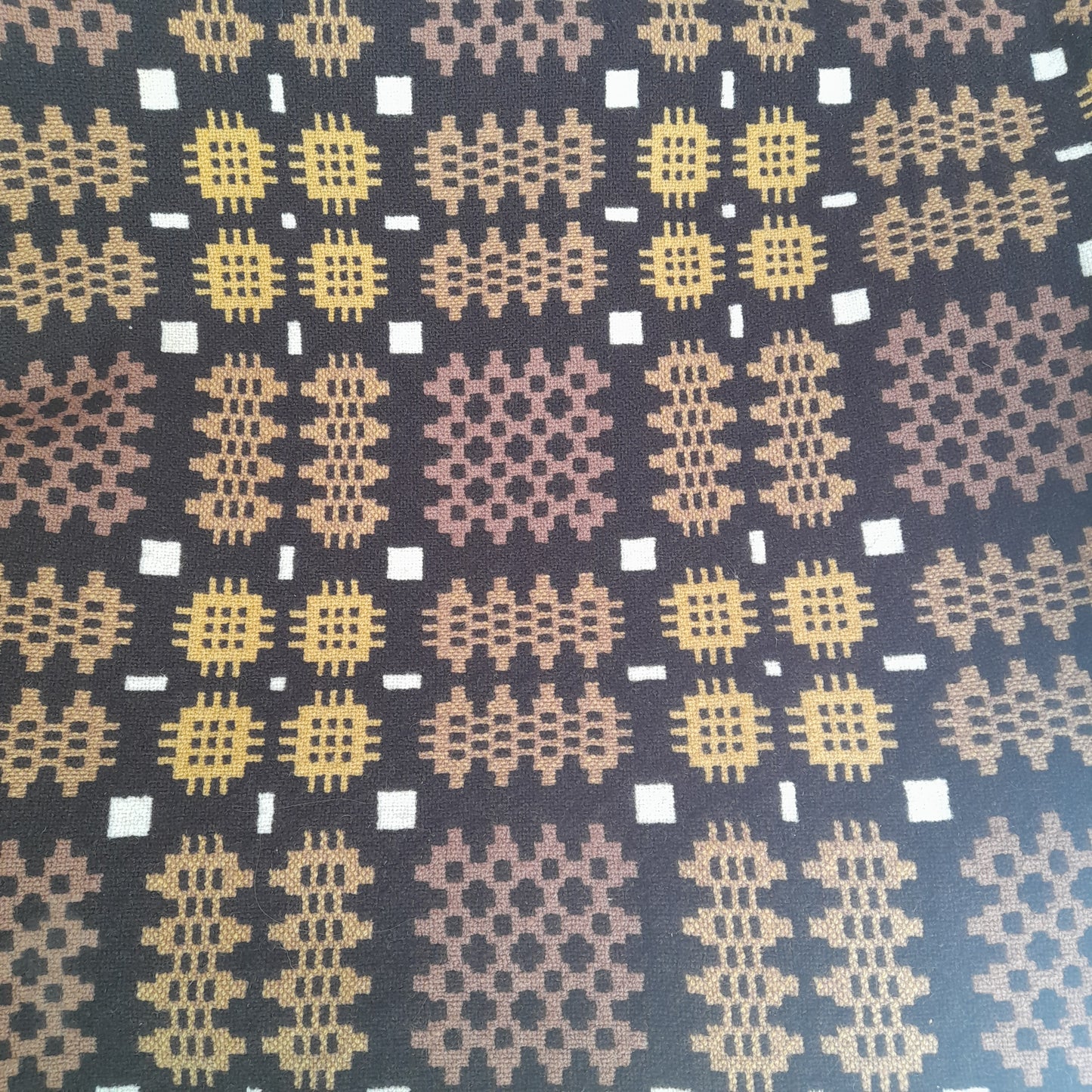 Vintage Welsh Tapestry Blanket in Brown, Gold & Cream by Trefriw Woollen Mill