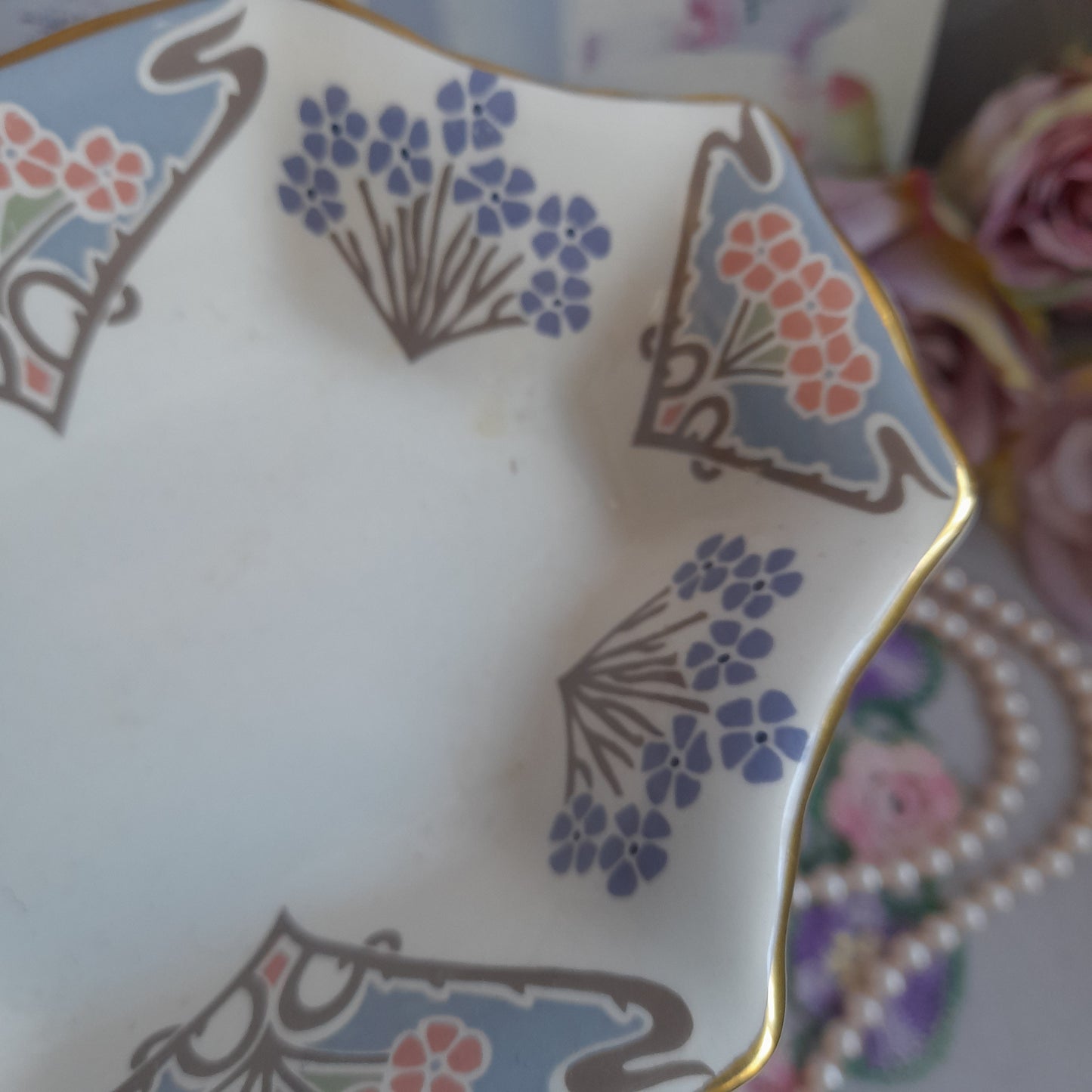 Pretty LIBERTY China Soap Dish Art Nouveau 'Lanthe' Design by Mason's Ironstone