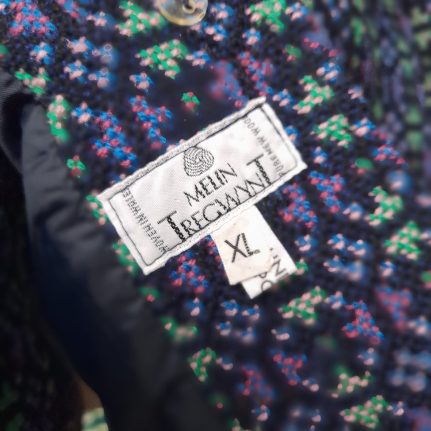 Vintage Welsh Tapestry Pea Coat in Navy Green & Purple by Melin Tregwynt Size 16/18