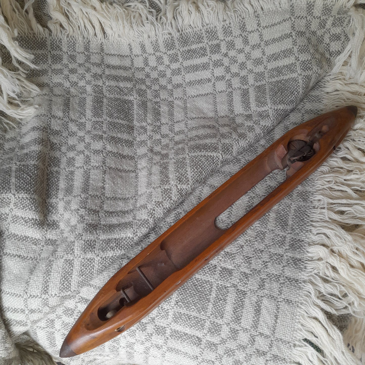 Vintage Welsh Tapestry Blanket in Natural Cream & Grey Wool