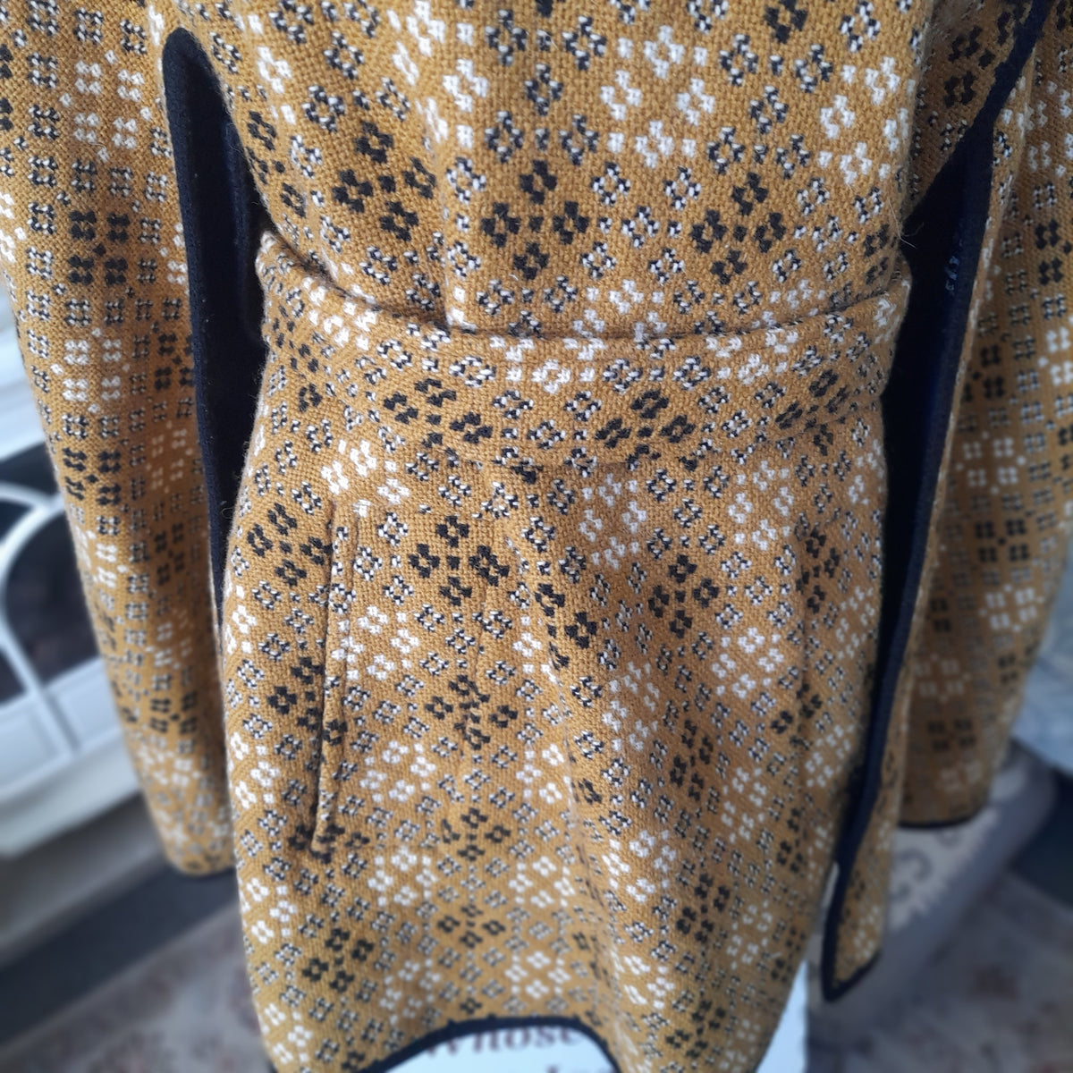 Vintage Welsh Tapestry Cape/Poncho in Mustard, Black & Cream Size 12/14
