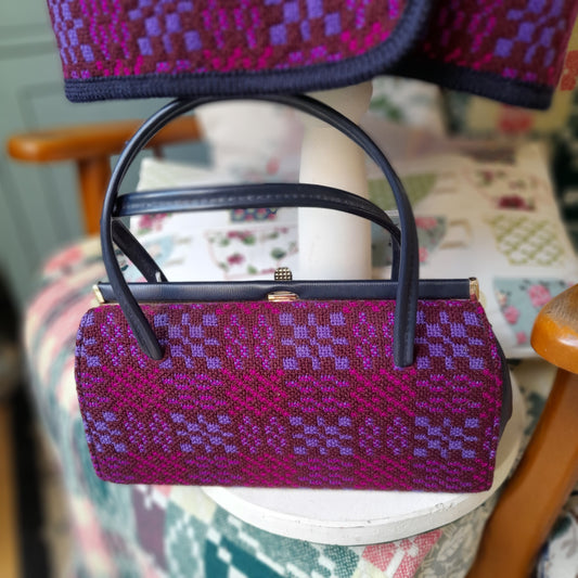 Vintage Welsh Tapestry Handbag in Deep Pink & Purple 1960s