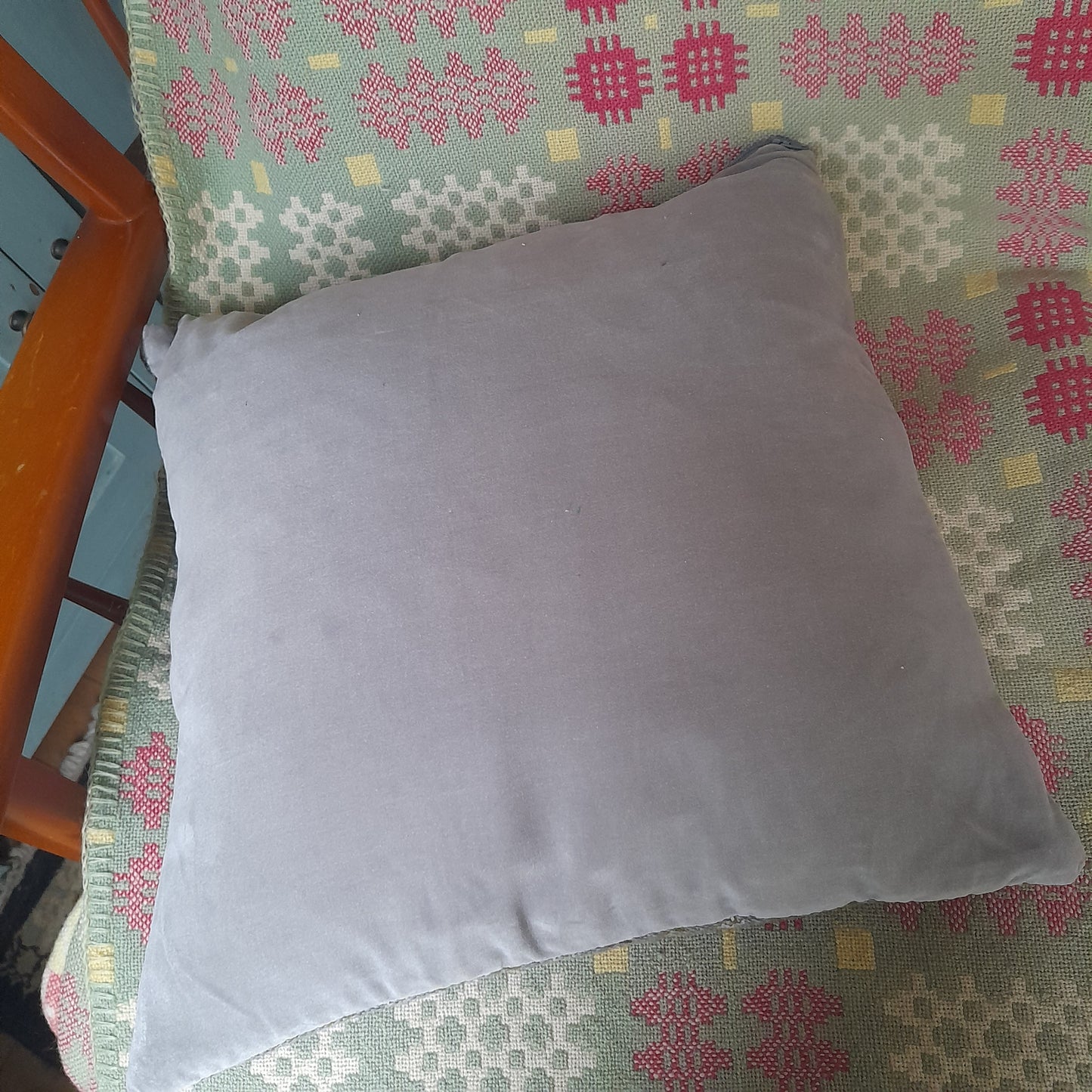 PAIR Handmade Cushion Made From Vintage Welsh Wool Tapestry in Grey 18"