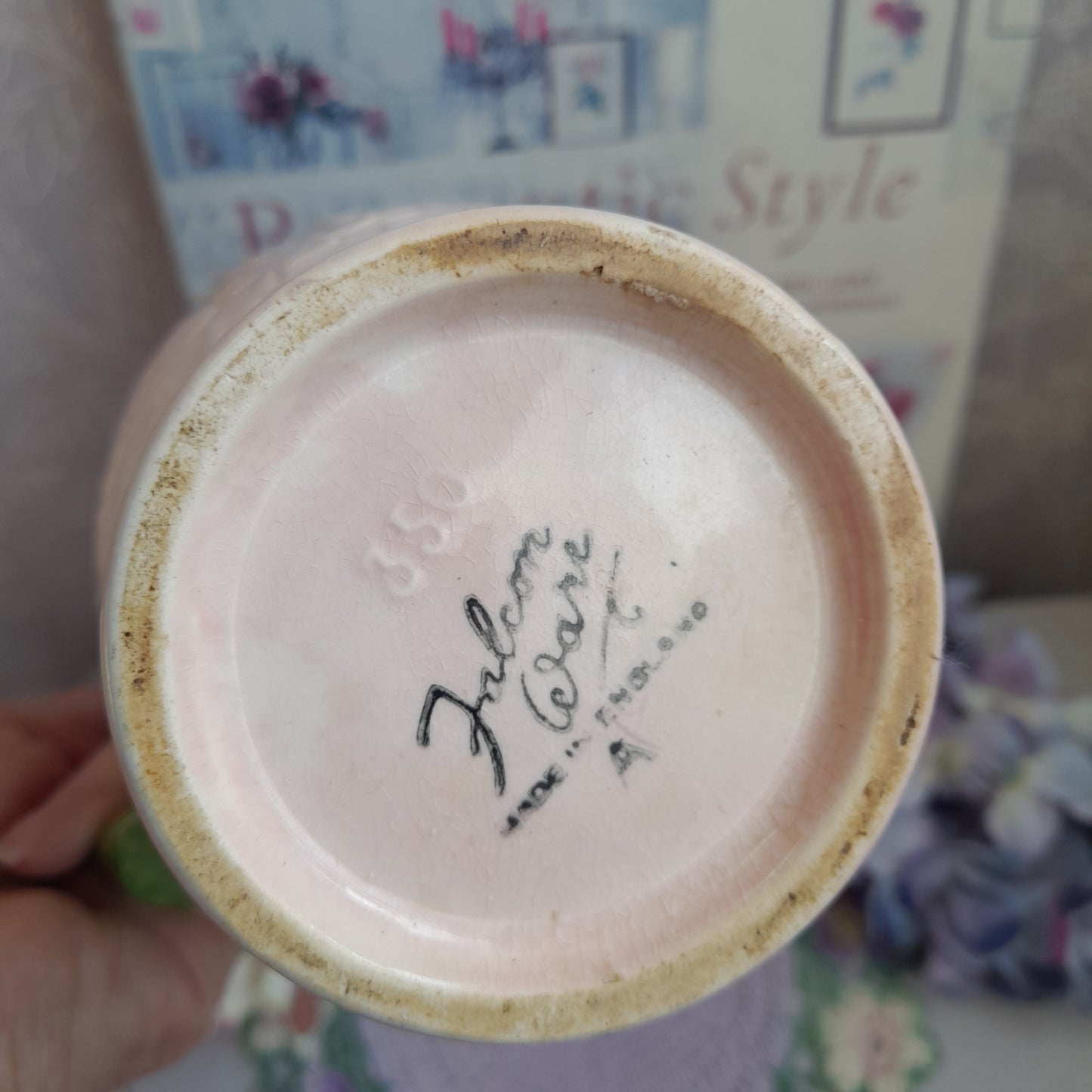 Art Deco Falcon Ware Pink Hydrangea Ceramic Jug Decorative Pitcher With Green Handle