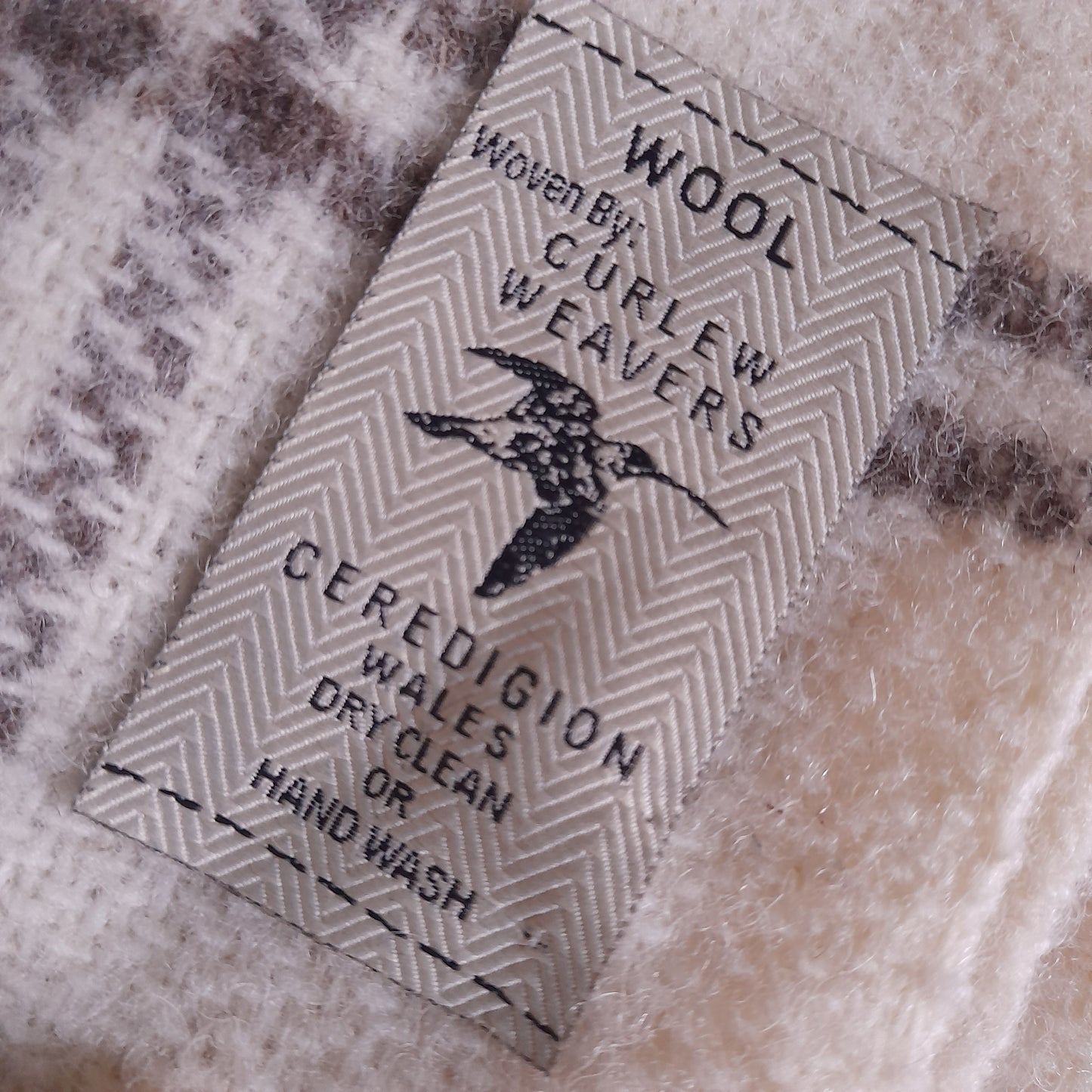 Handwoven Welsh Blanket in Natural Undyed Natural Wool in Cream & Brown by Curlew Weavers