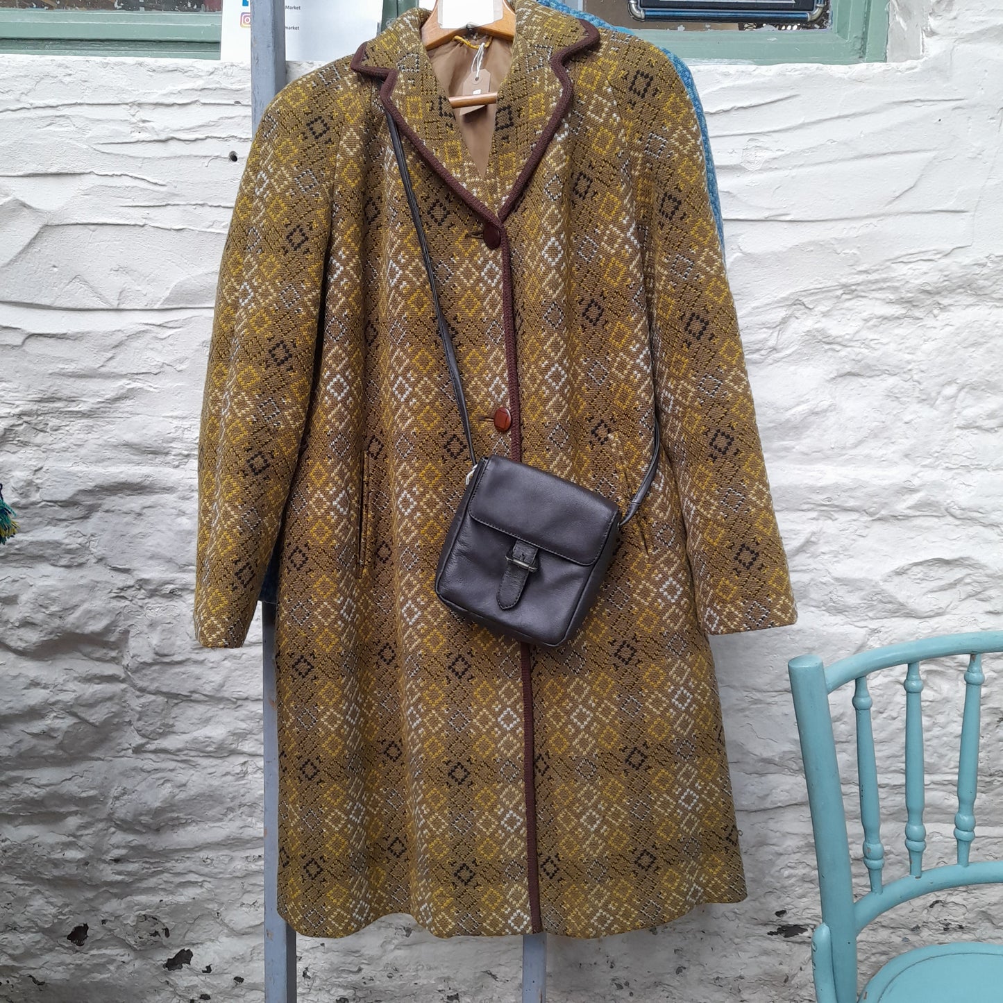 Vintage Welsh Wool Tapestry Coat in Mustard Full Length Size 16