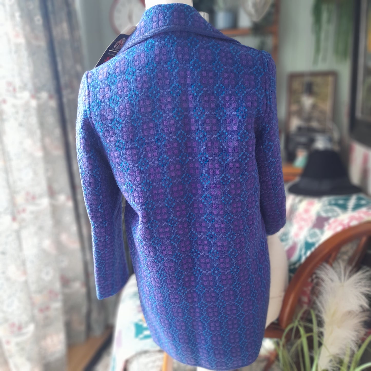 Vintage Welsh Tapestry Pea Coat in Blue & Purple BNWT Size 8/10