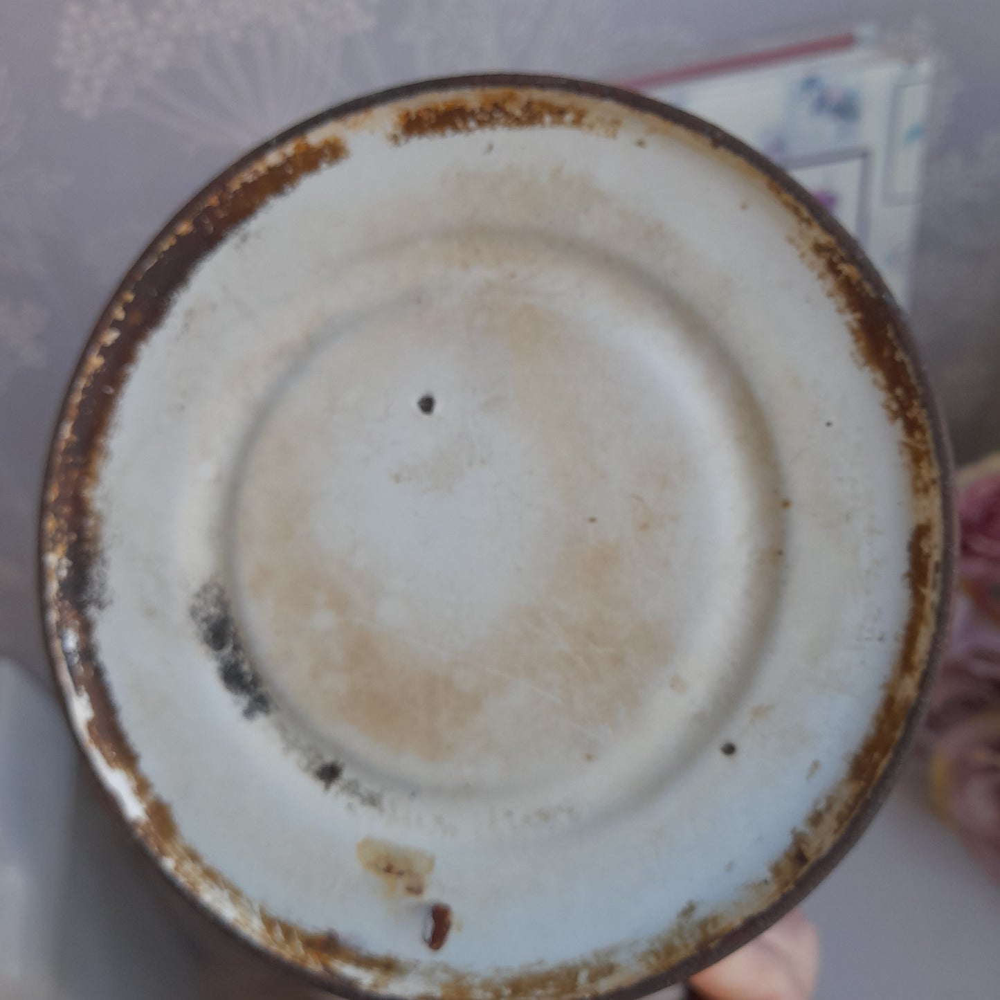 Antique White Enamel Measuring Jug: French Farmhouse Vase