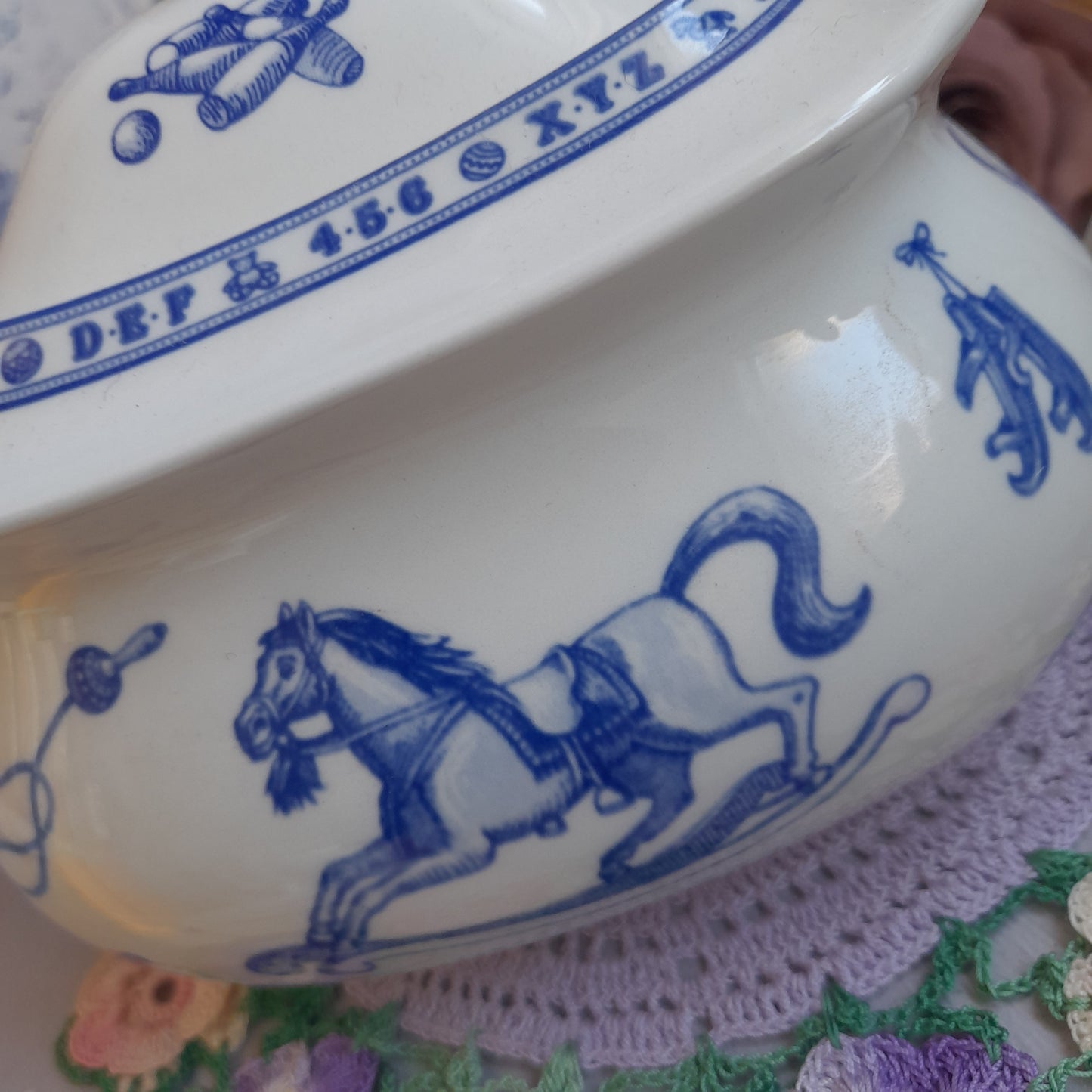 Spode Edwardian Childhood Blue & White Teapot With Rocking Horse Nursery Design