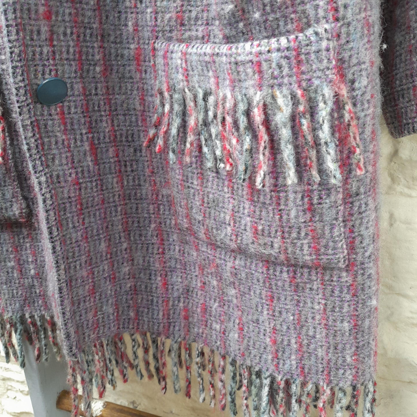 Vintage Welsh Wool Coat by Trefriw Woollen Mill in Purple Grey & Pinks Size 16/18