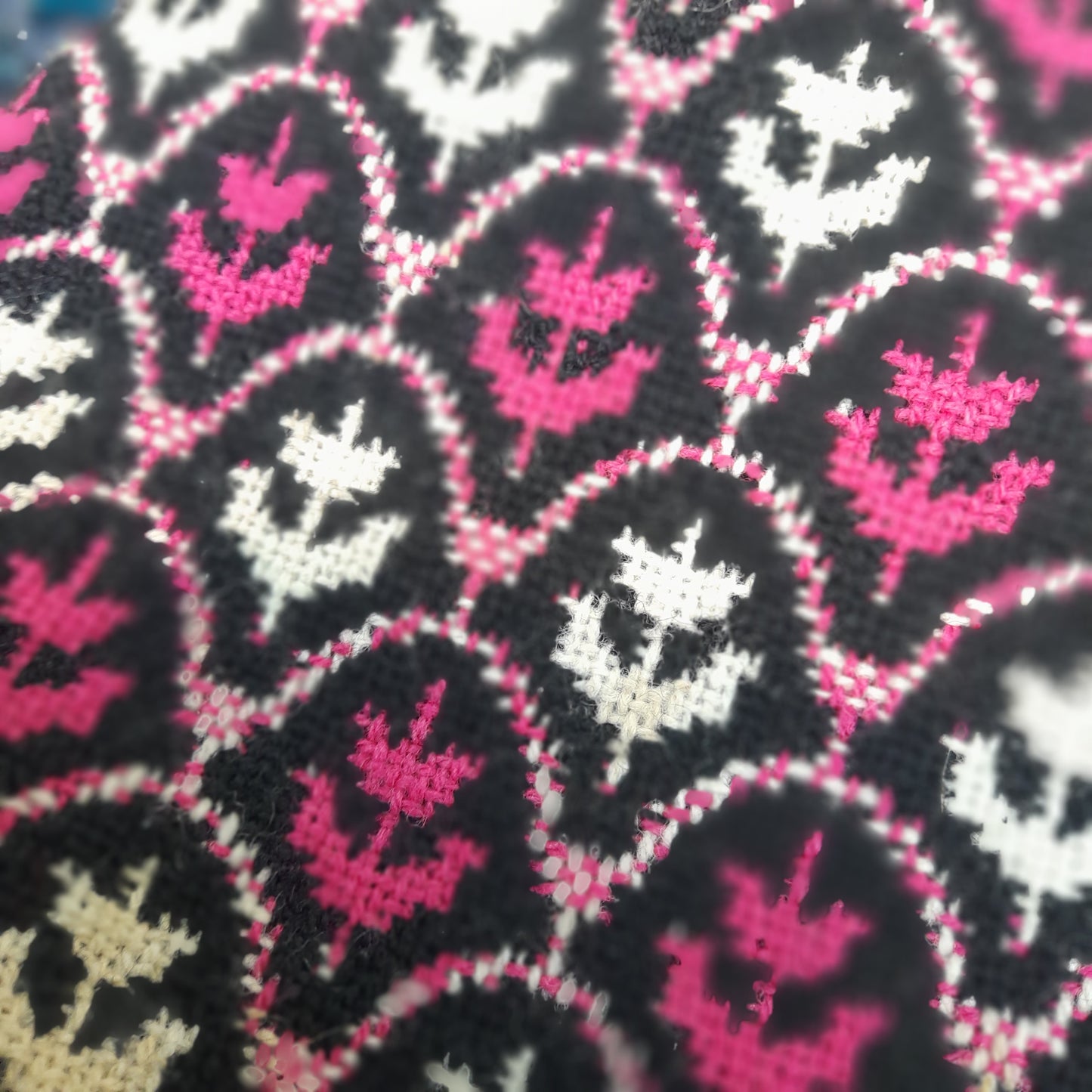 Vintage Welsh Tapestry Cape in Pinky Red, White & Black by Brynkir Mill