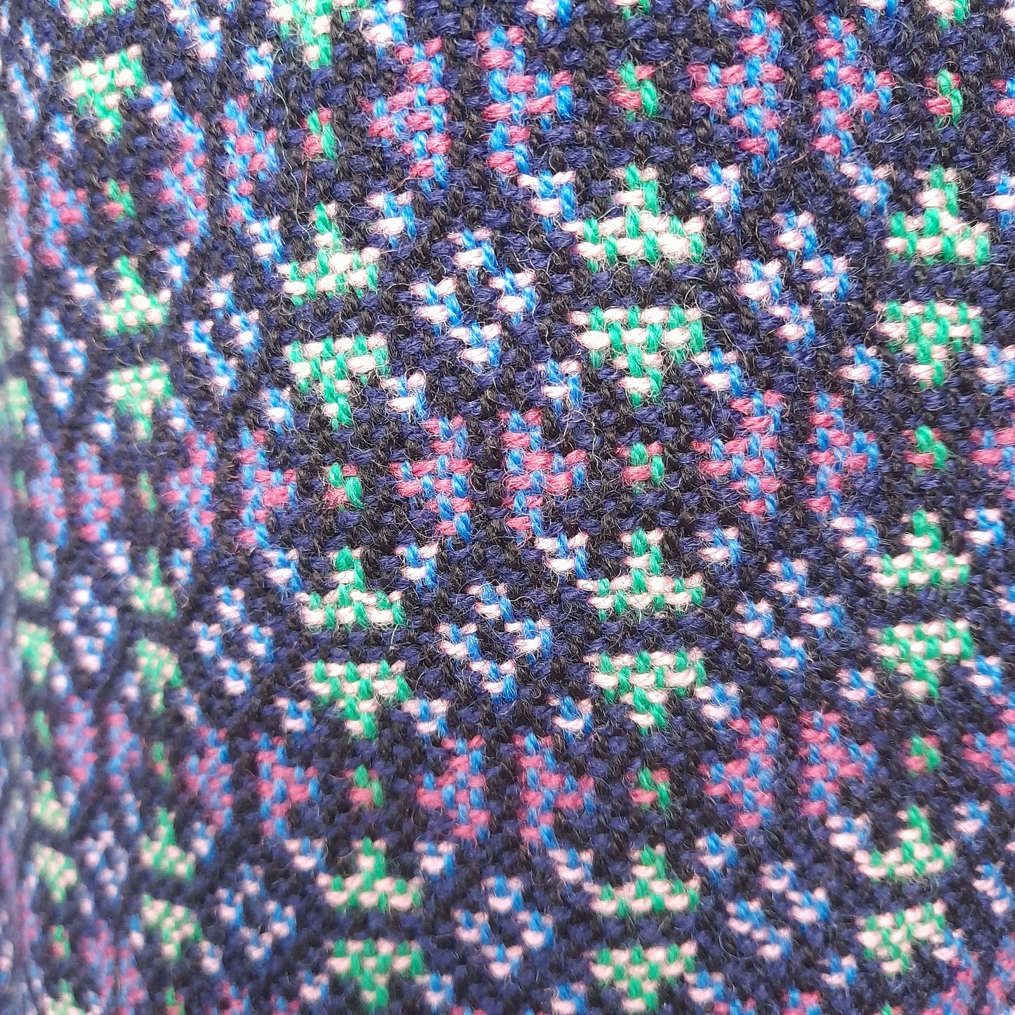 Vintage Welsh Tapestry Pea Coat in Navy Green & Purple by Melin Tregwynt Size 16/18