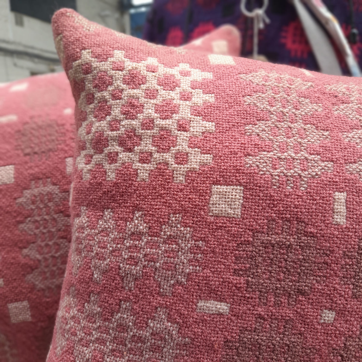 PAIR of Welsh Blanket Cushions in Dusky Pink, Taupe & Cream Handmade 18 inch