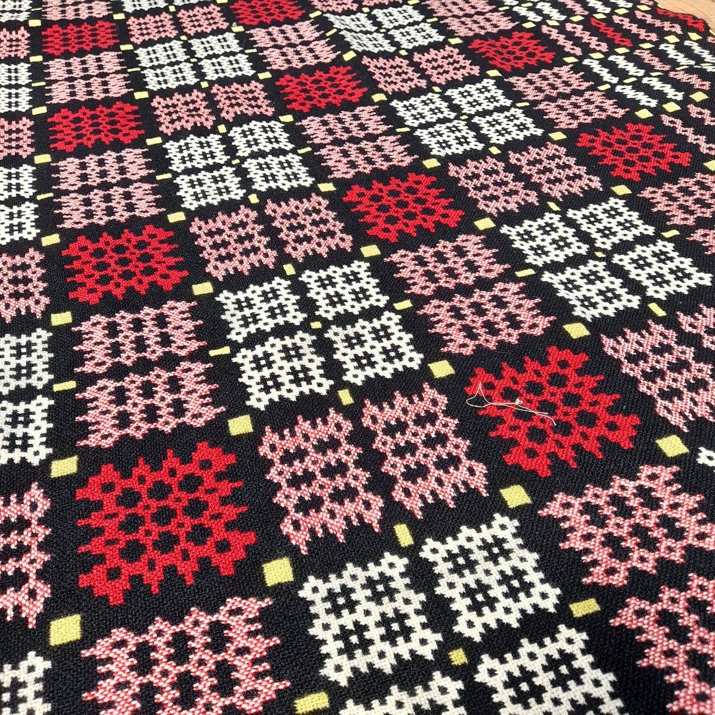 Welsh Tapestry Blanket in Black Red, Yellow & White by Gwili Mill