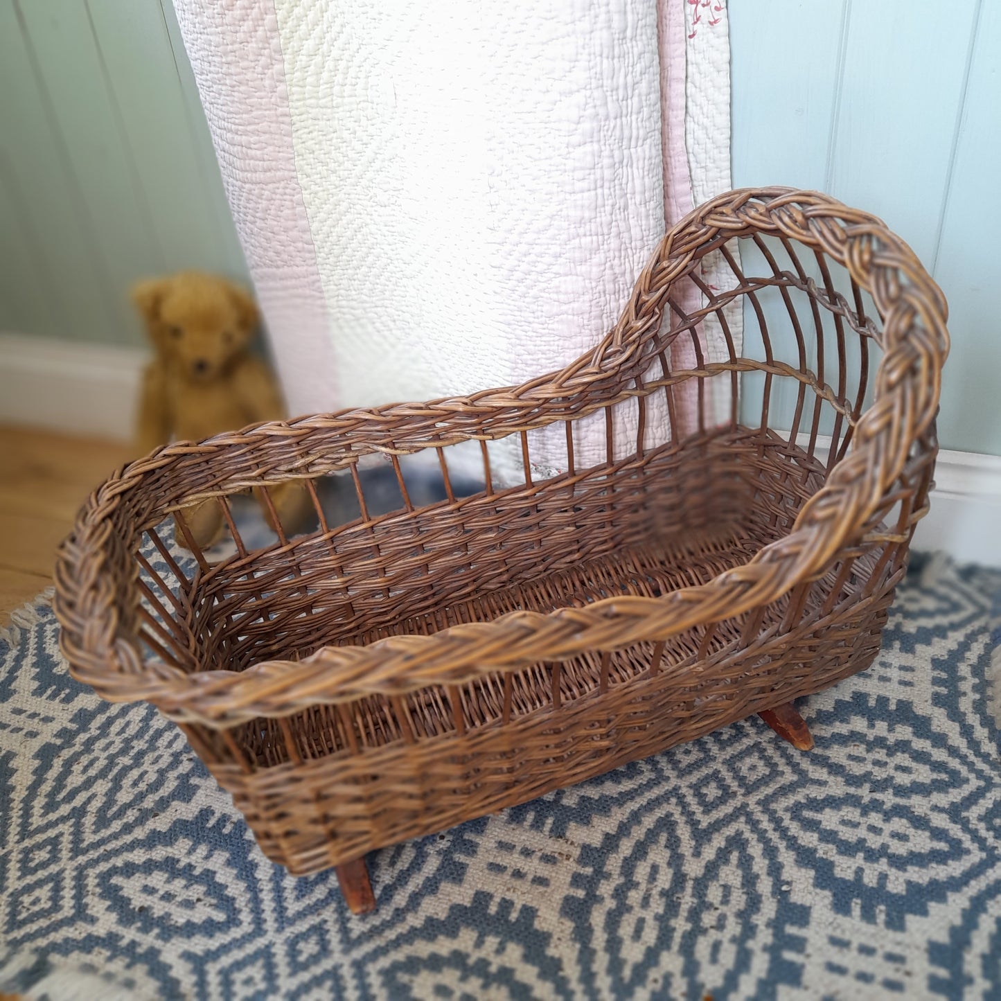 Antique Victorian Wicker Doll's Rocking Cradle