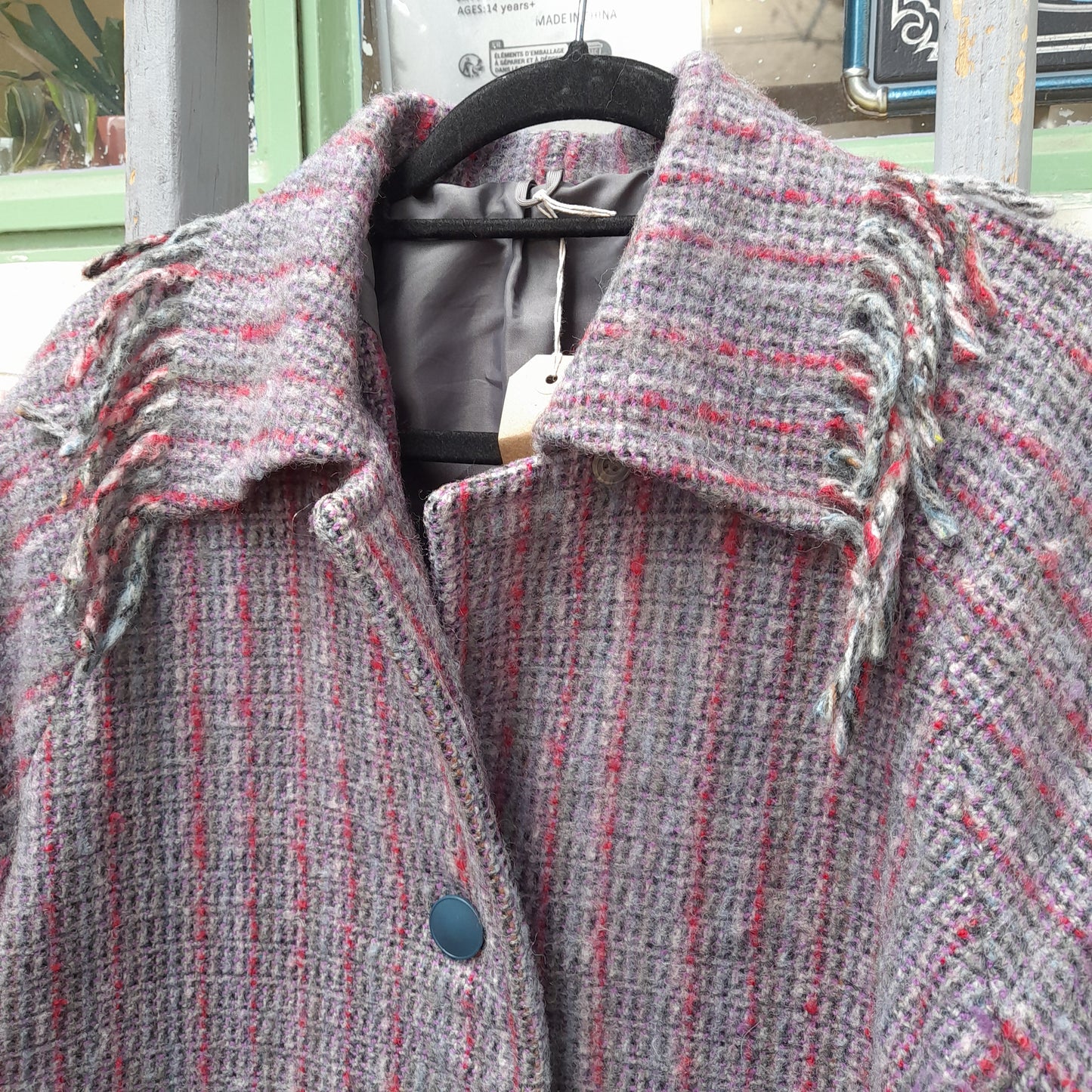 Vintage Welsh Wool Coat by Trefriw Woollen Mill in Purple Grey & Pinks Size 16/18