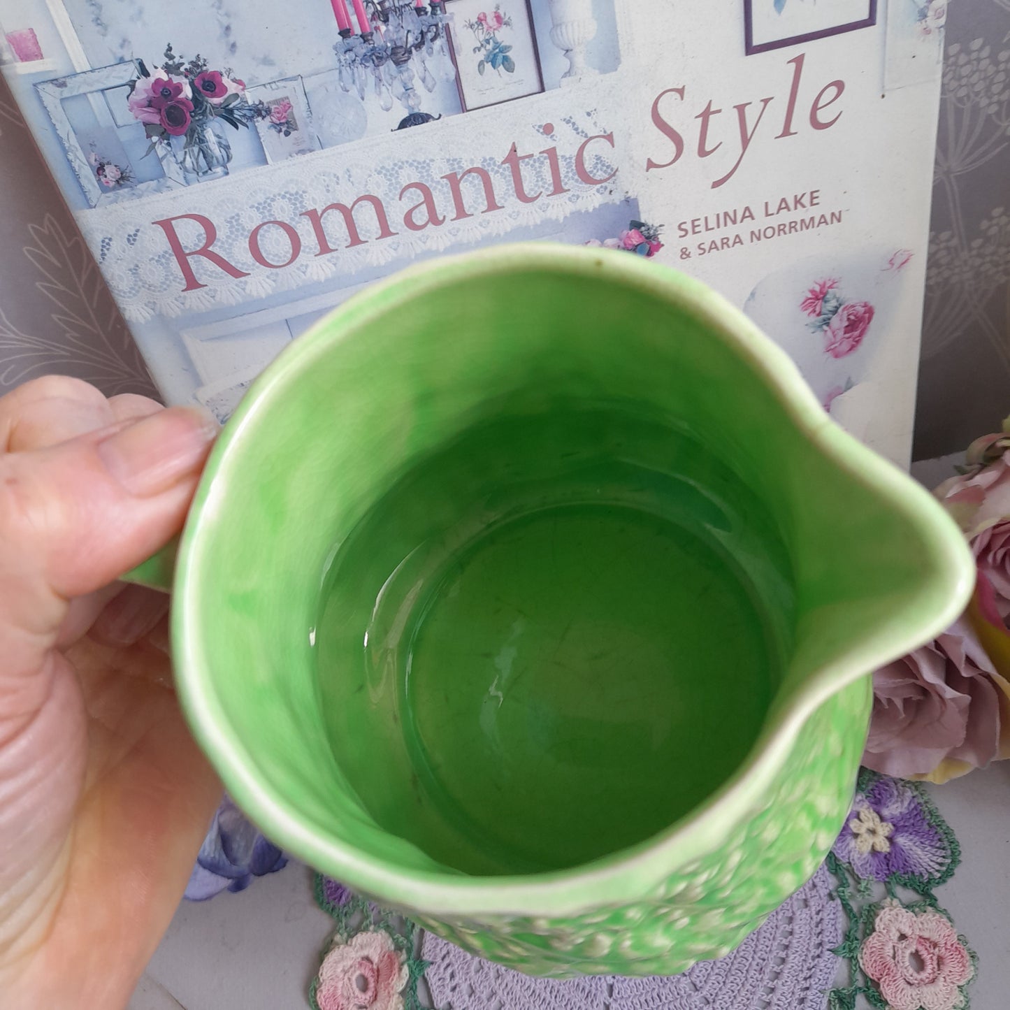 Vintage Green Cabbage Ware Jug