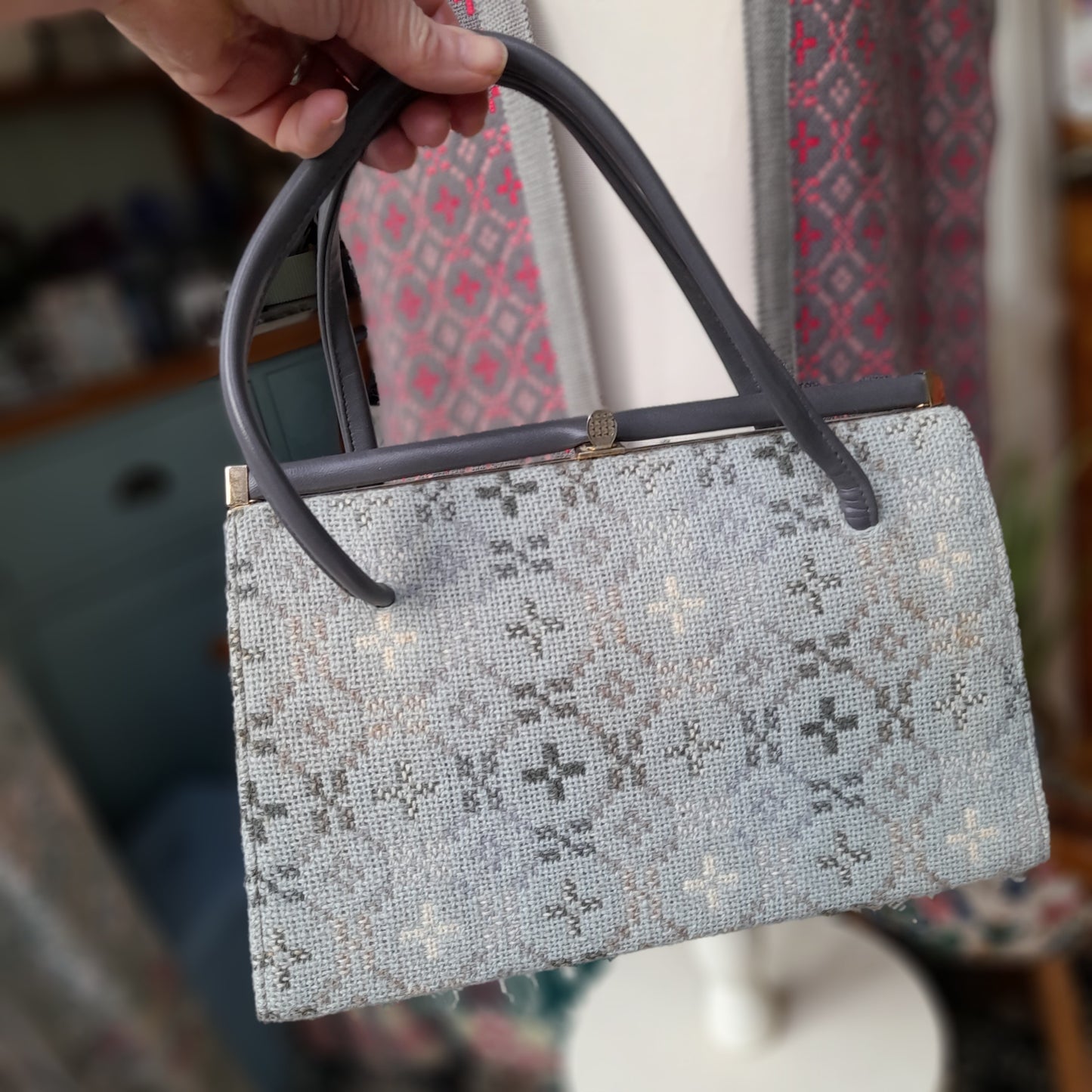 Vintage 1960s Welsh Tapestry Handbag in Grey