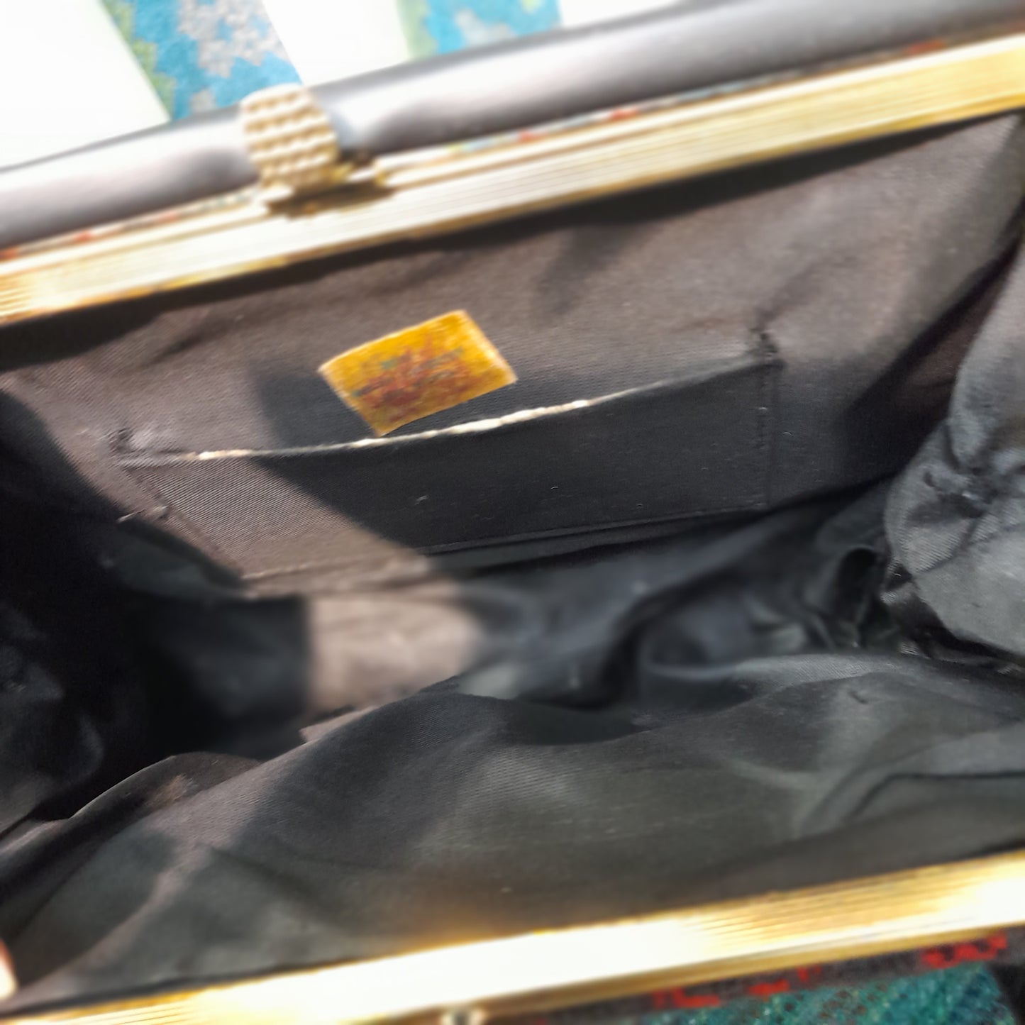 Vintage Welsh Tapestry Handbag in Red Charcoal Grey & Black