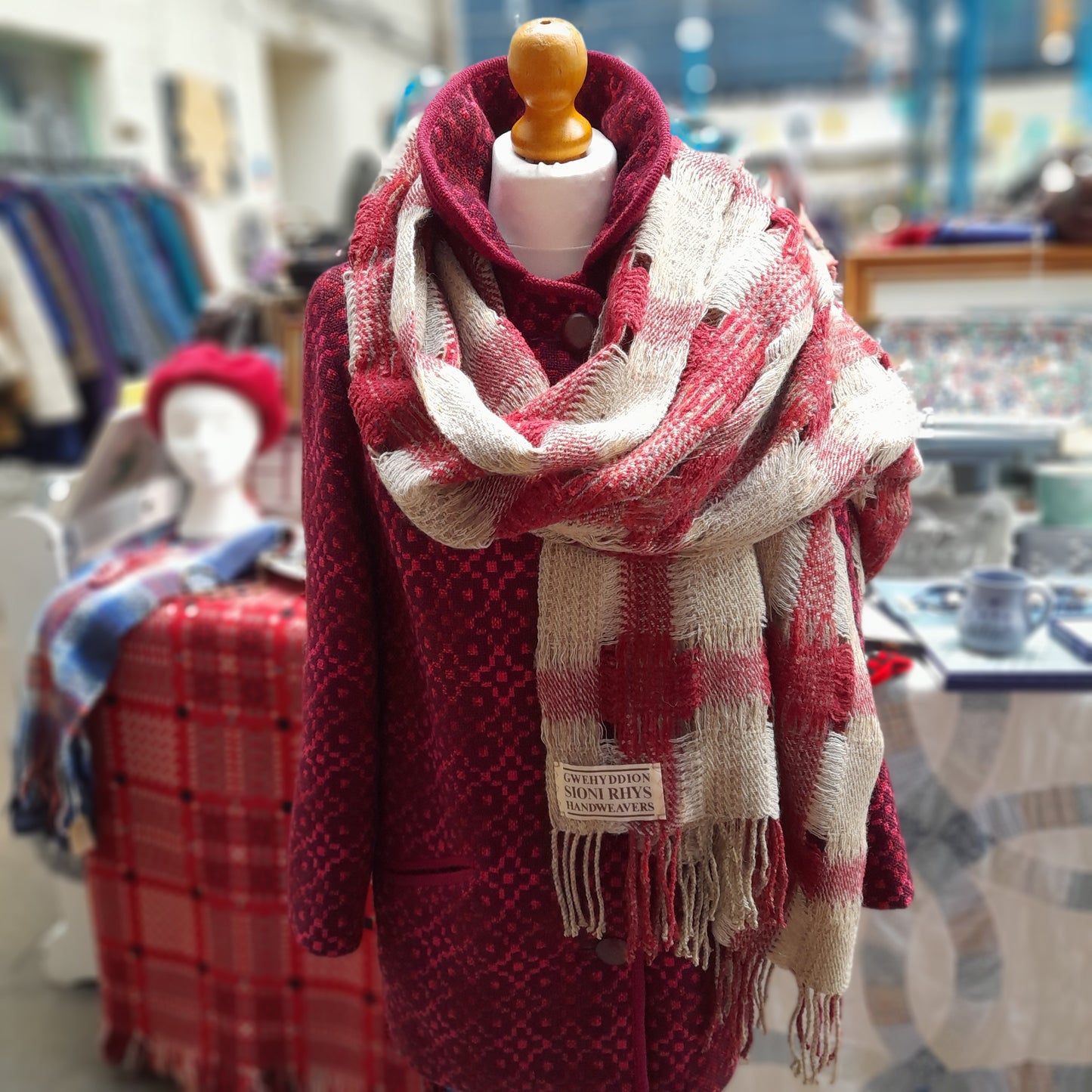 Sioni Rhys Handwoven Wrap in Red & Cream