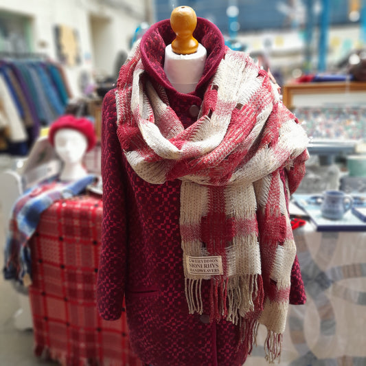 Sioni Rhys Handwoven Wrap in Red & Cream