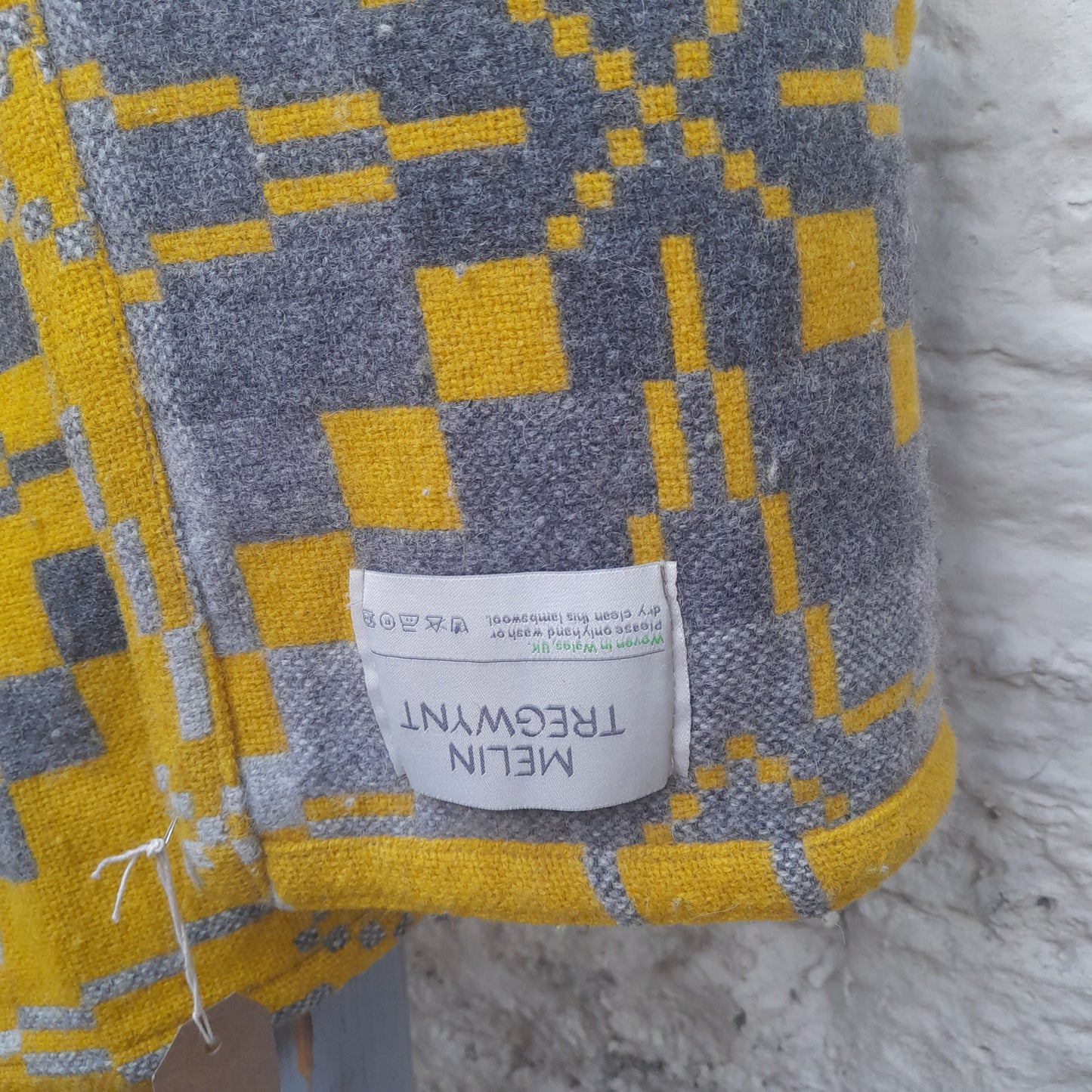 Melin Tregwynt Welsh Tapestry Blanket in Mustard & Grey in 'Vintage Star' Design