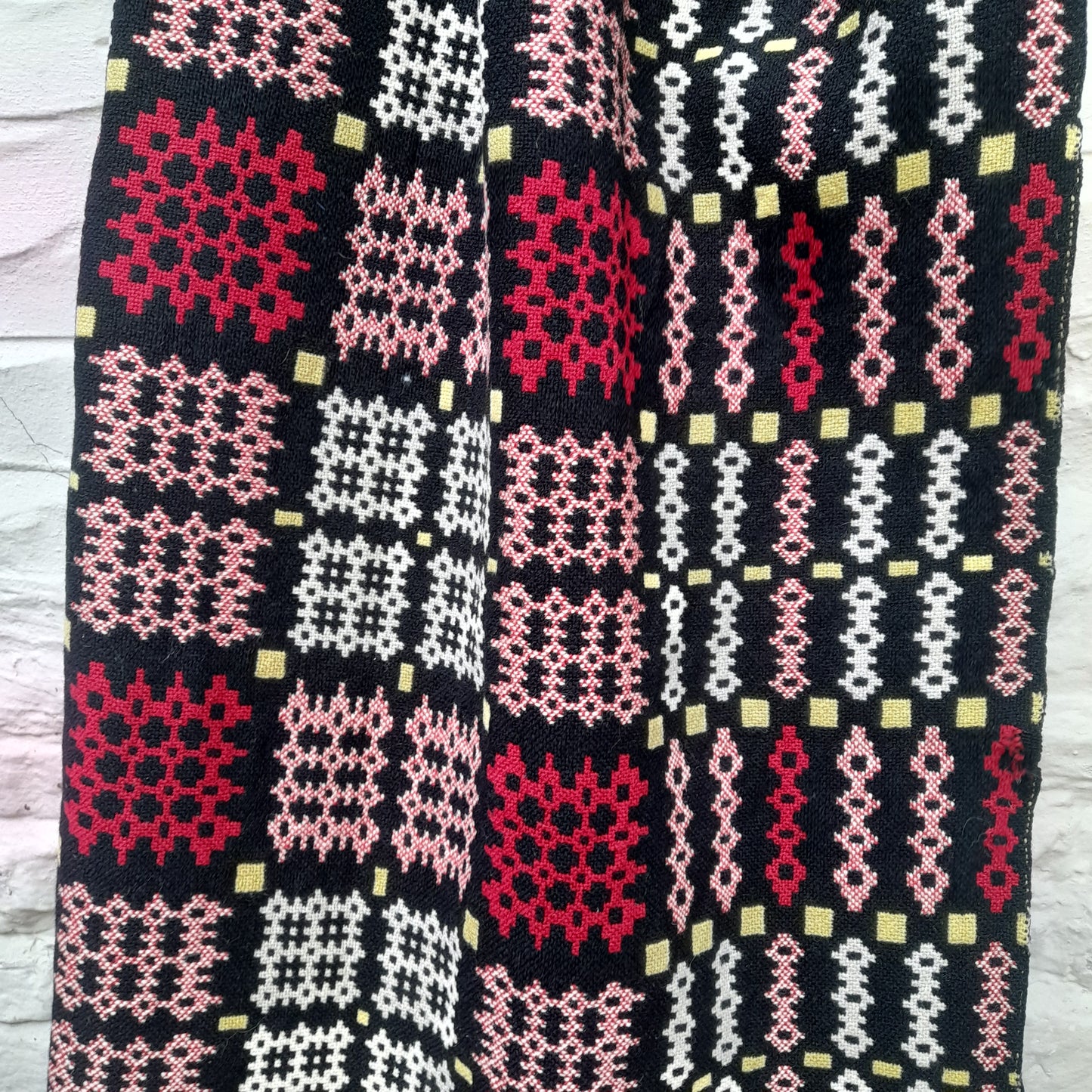 Welsh Tapestry Blanket in Black Red, Yellow & White by Gwili Mill