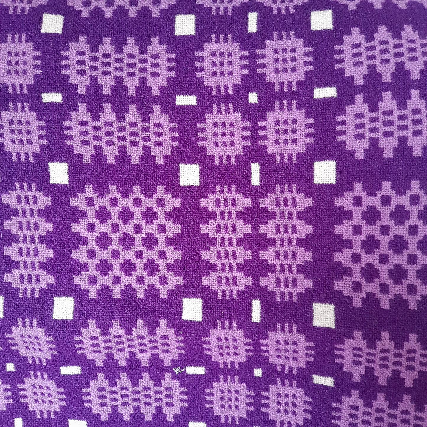Vintage Welsh Wool Tapestry Blanket in Purple Lilac & White