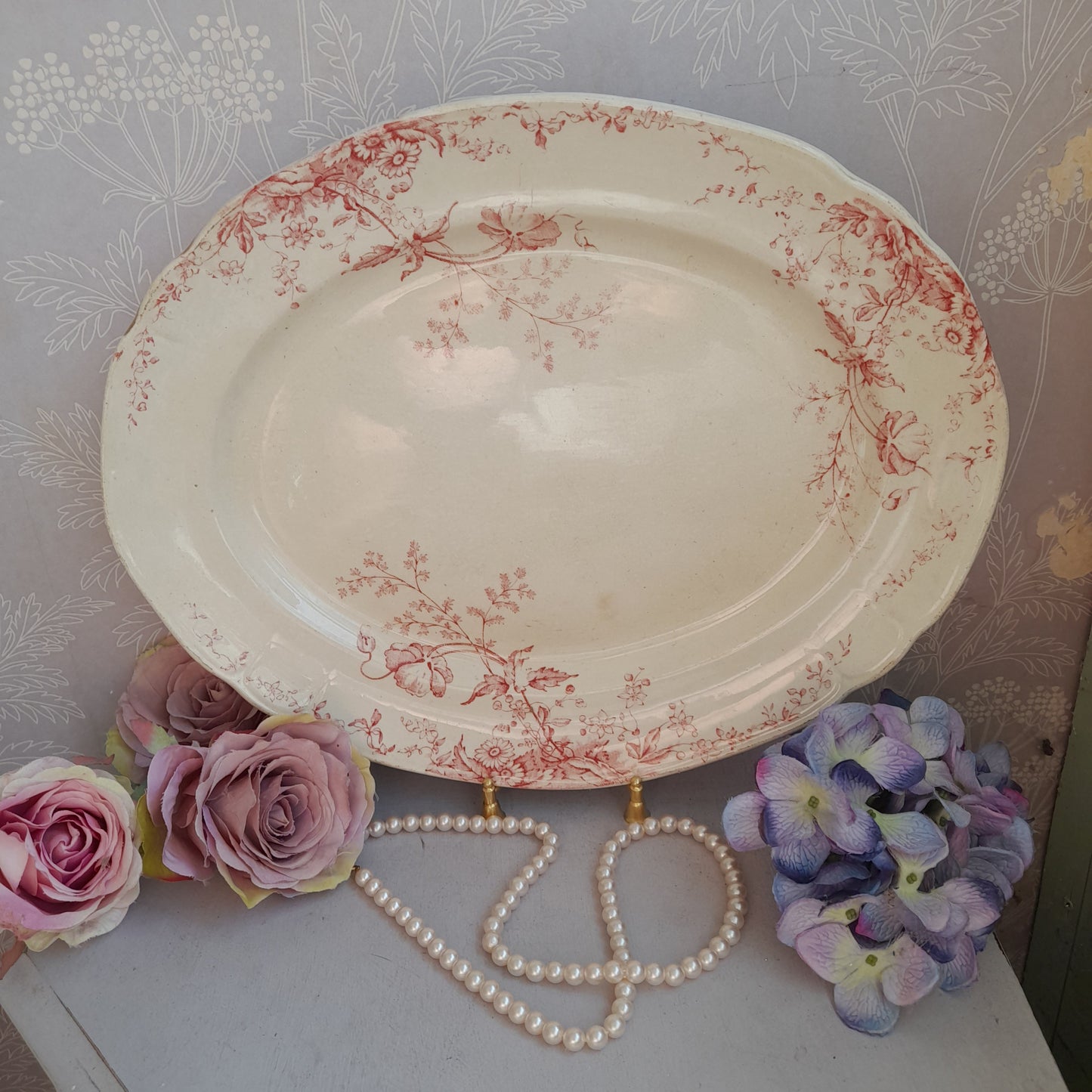 Antique French Style Ironstone (terre de fer) Oval Serving Platter or Meat Plate