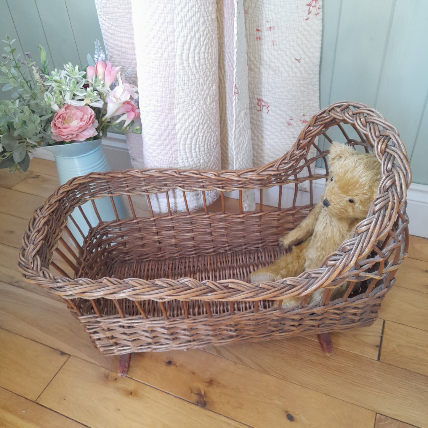 Antique Victorian Wicker Doll's Rocking Cradle