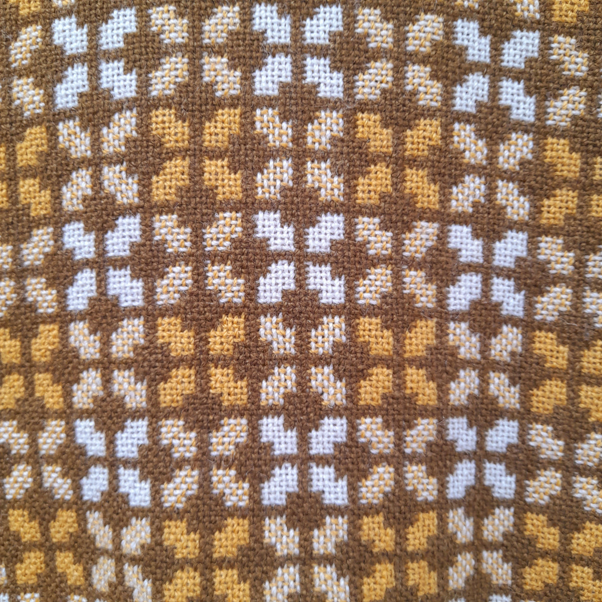 Vintage Welsh Tapestry Pea Coat in Mustard, Cream & Brown Size 16/18