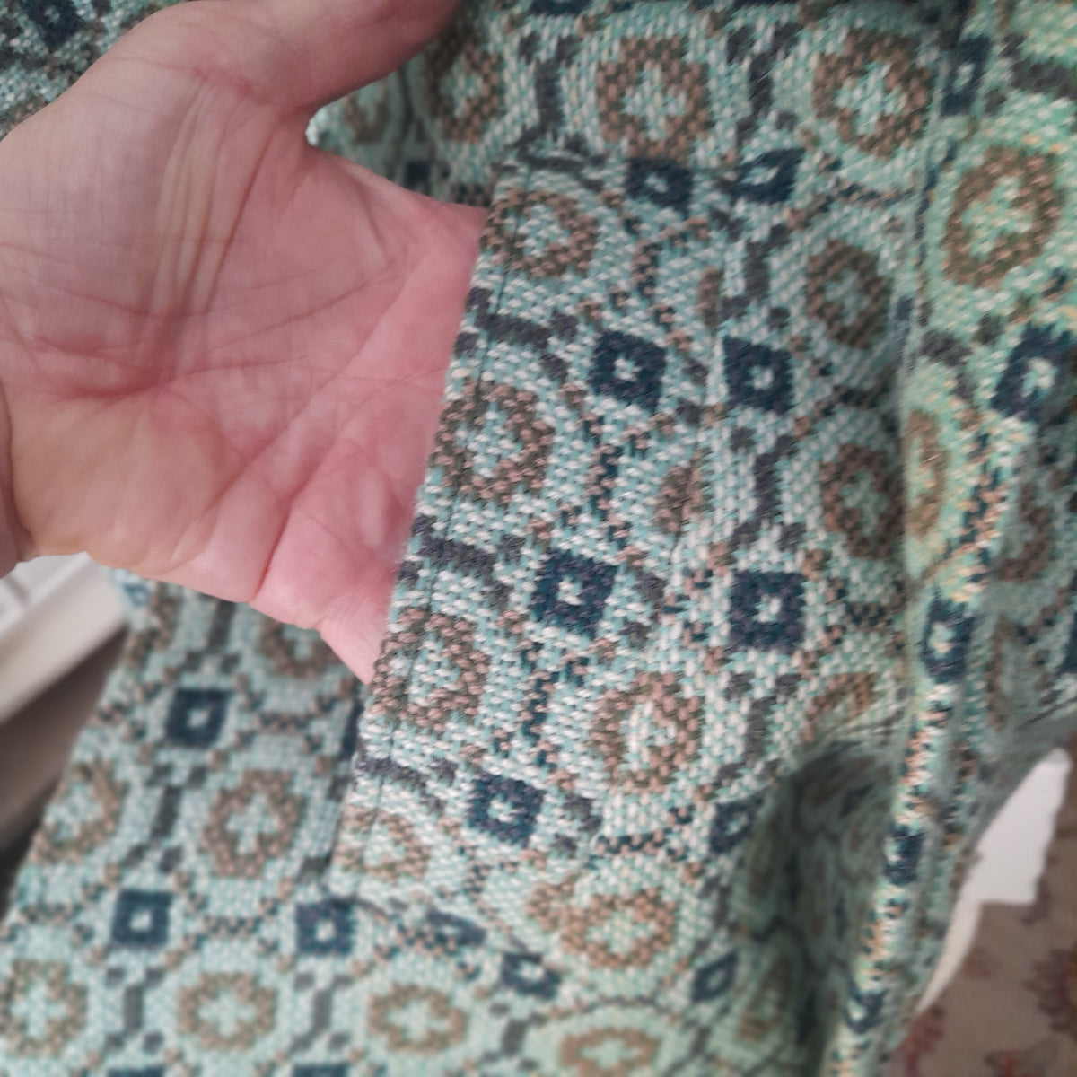 Vintage Welsh Tapestry Cape/Poncho in Green Geometric Design Size 8/10