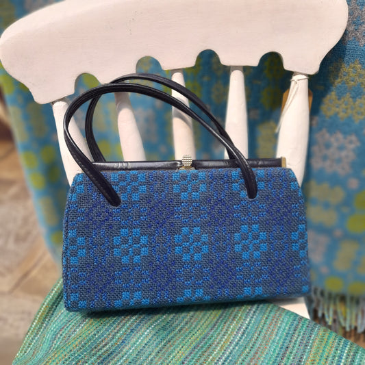 Vintage Welsh Tapestry Handbag in Blues