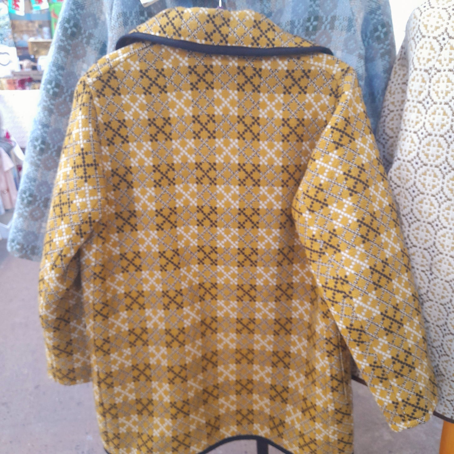 Vintage Welsh Tapestry Pea Coat in Mustard & Black Size 16/18