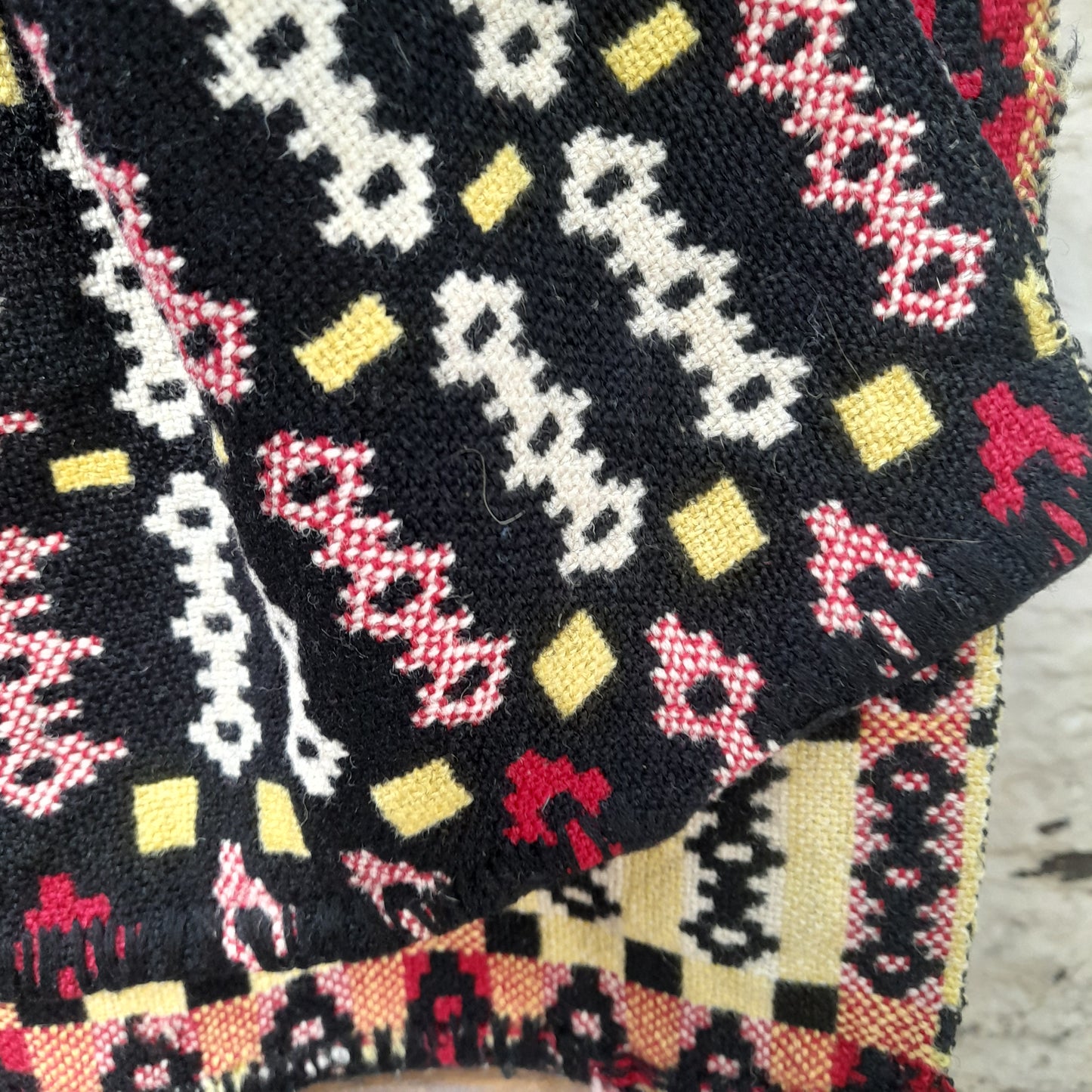 Welsh Tapestry Blanket in Black Red, Yellow & White by Gwili Mill