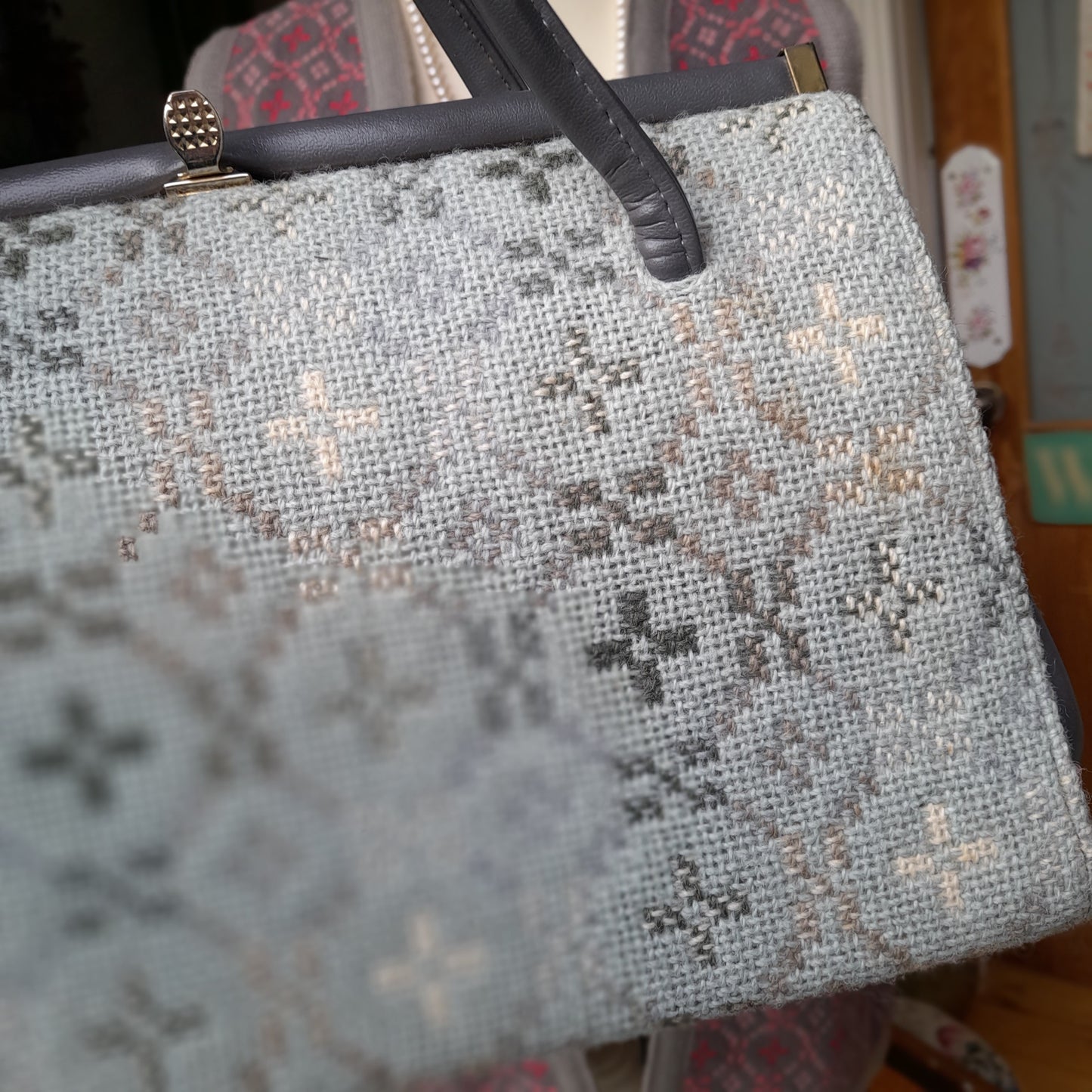 Vintage 1960s Welsh Tapestry Handbag in Grey