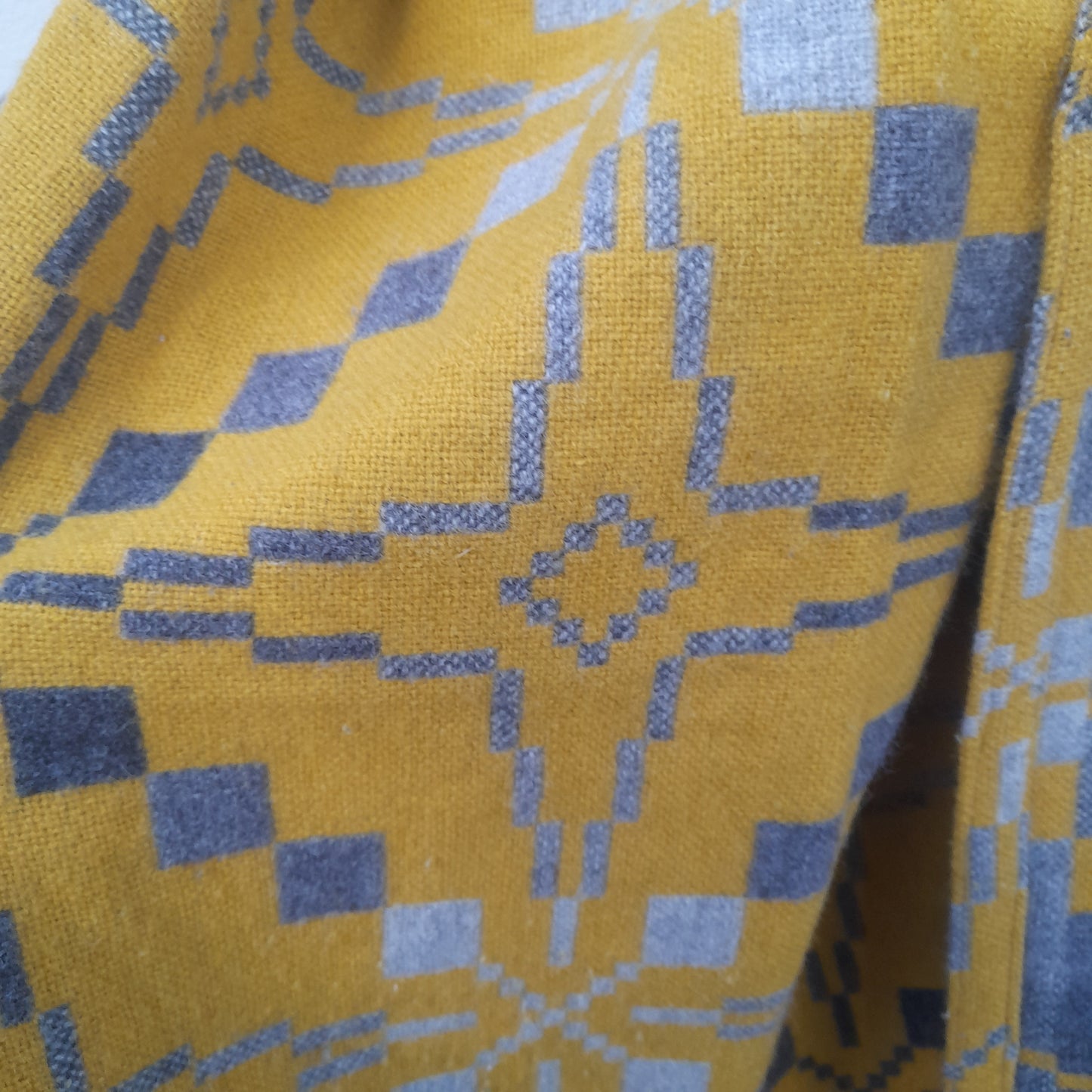 Melin Tregwynt Welsh Tapestry Blanket in Mustard & Grey in 'Vintage Star' Design