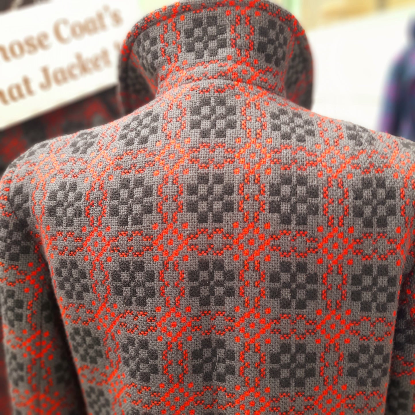 Vintage Welsh Tapestry Tailored Coat/Jacket in Charcoal Grey, Red & Black Size 10/12