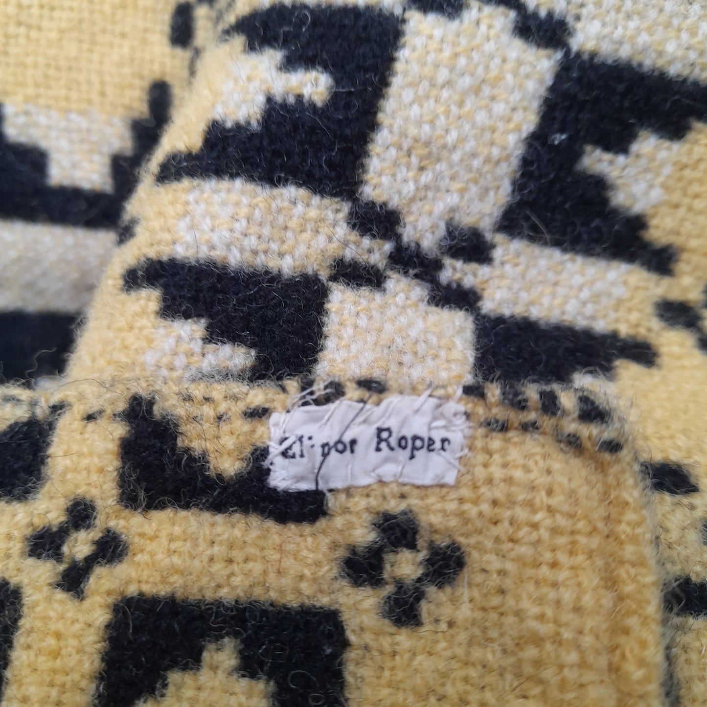 Antique Welsh Blanket in Black Red & Yellow by Brynkir Mill