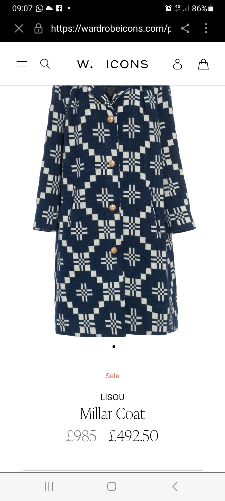 Vintage Navy & White Wool Coat by Lisou Woven by Melin Tregwynt
