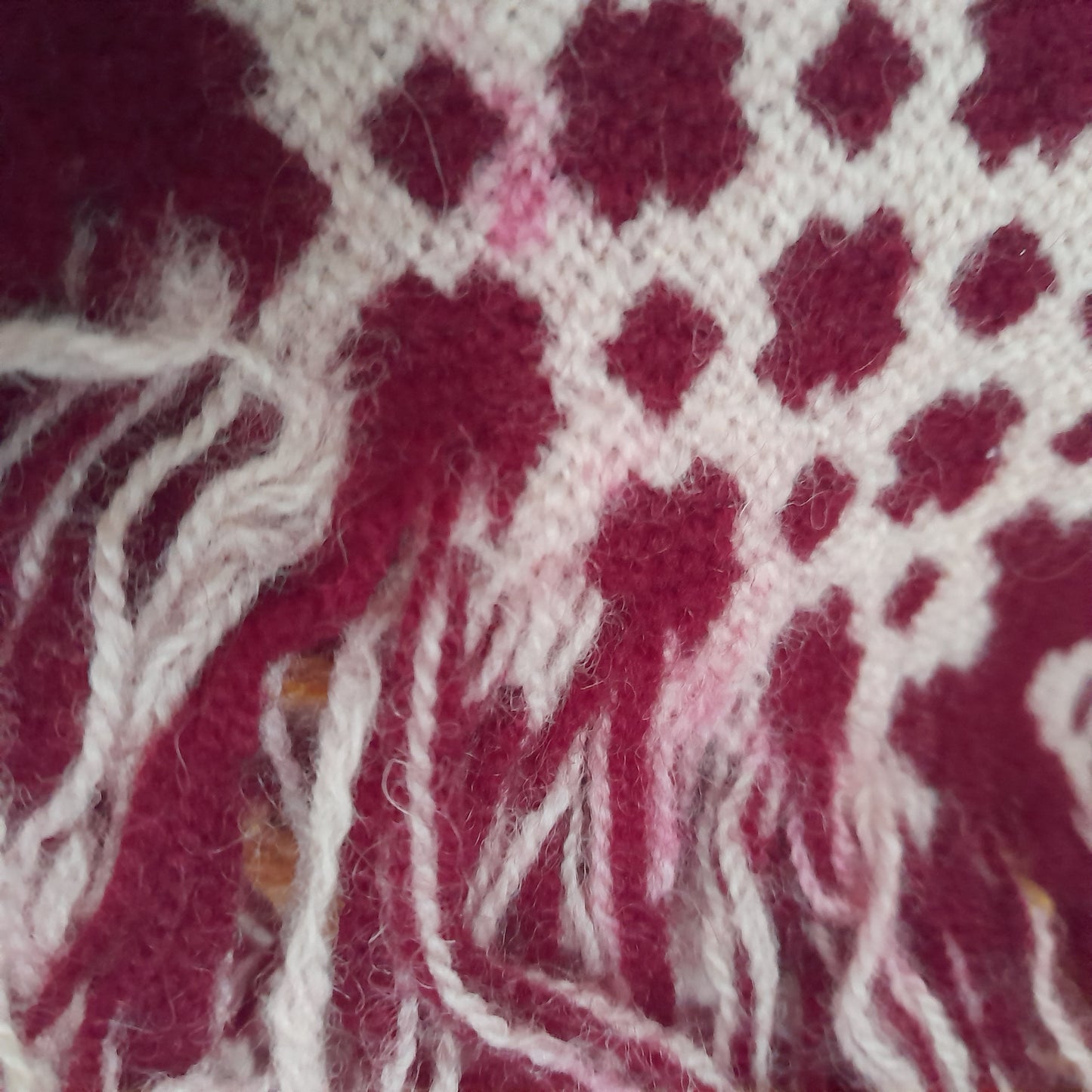 Vintage Welsh Tapestry Blanket in Burgundy Pink & A Pop of Daffodil Yellow King Size