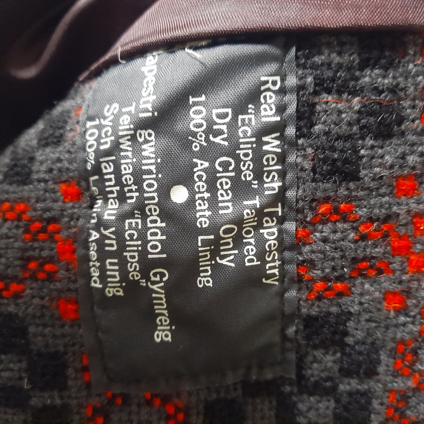 Vintage Welsh Tapestry Coat in Charcoal Grey, Red & Black Size 16