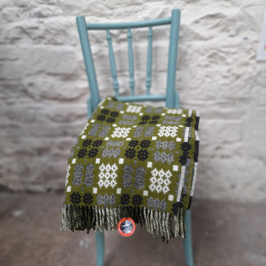 New Welsh Blanket in Dark Green Black & White Wool by Rock Mill