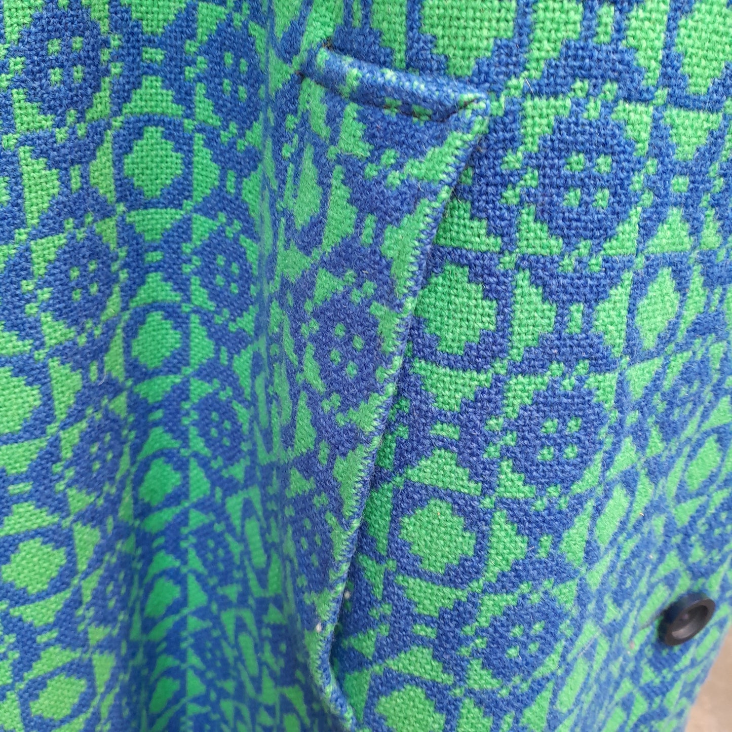 Vintage Welsh Tapestry Cape in Blue & Green Full Length